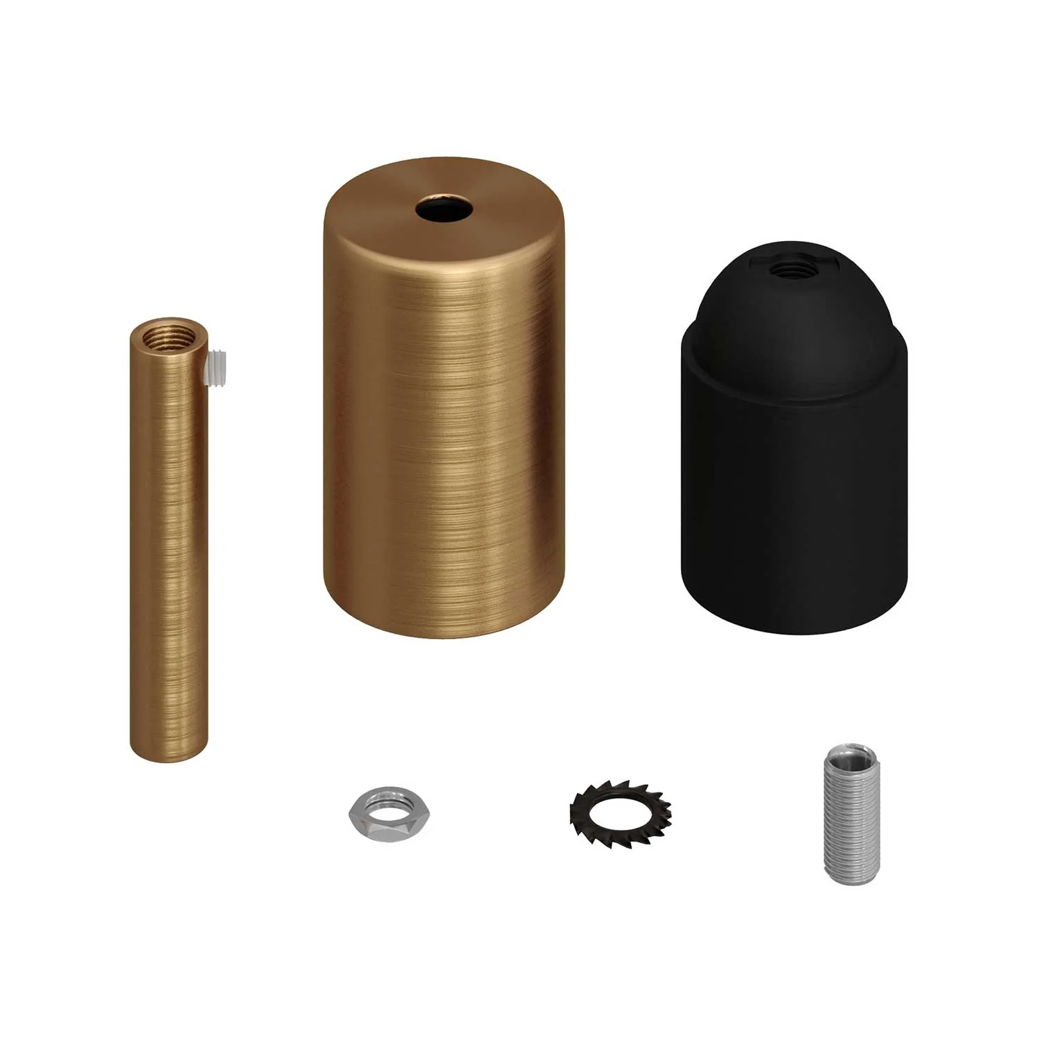 Cilindrische metalen UL E26-lampfitting-set met kabelklem van 7 cm - Geborsteld brons - Image 2