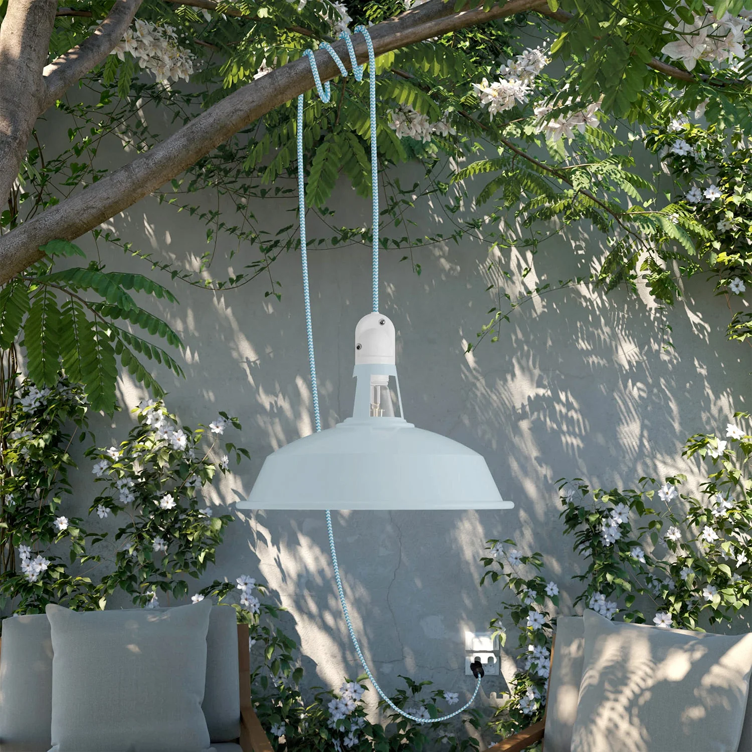 Draagbare buitenlamp Snake met Lampenkap Harbour, 5 m strijkijzersnoer, fitting IP65 waterproof - Suikerblauw - Image 2