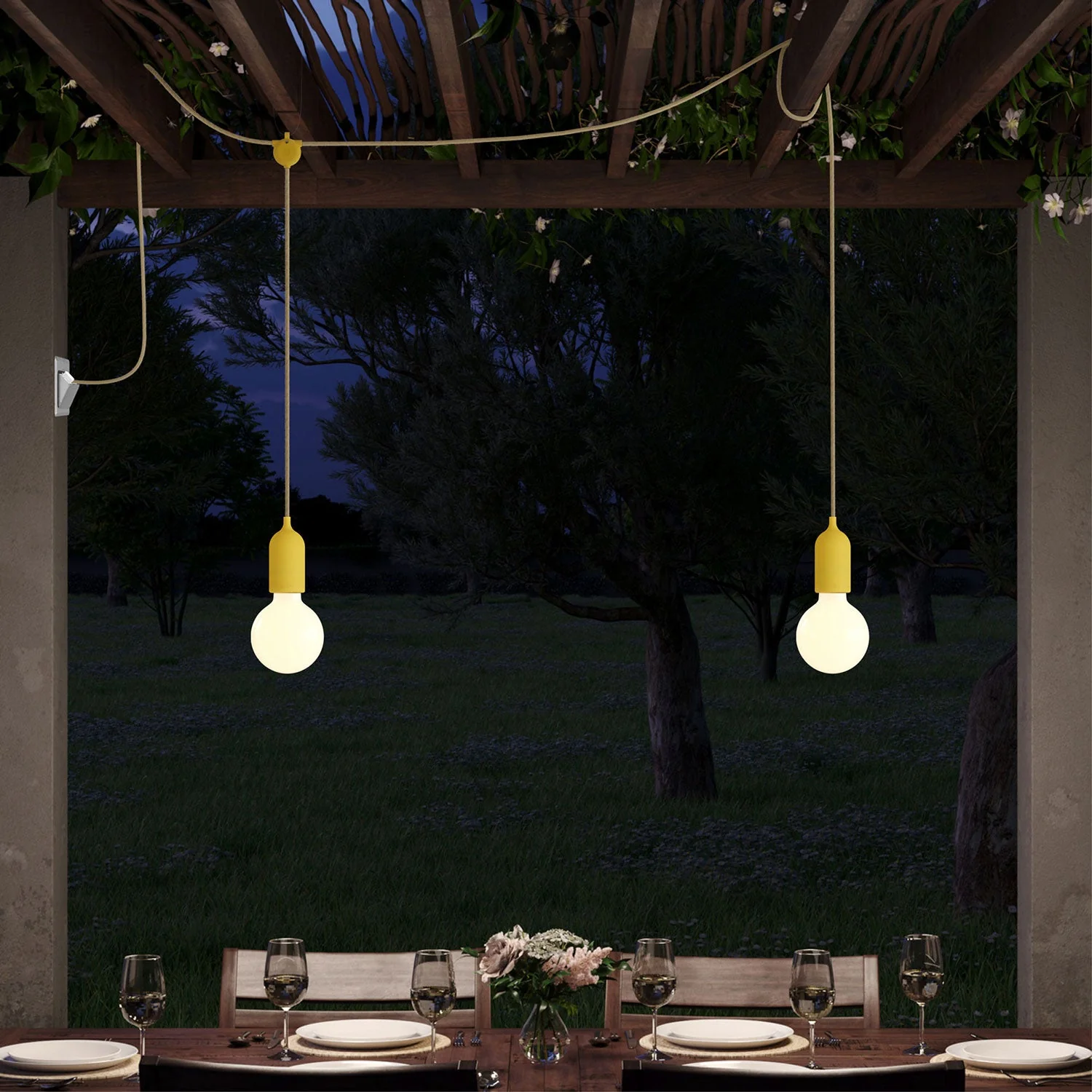 F-Snake Modulair Buitenlamp IP65 draagbaar met 2 lichtpunten en UK-stekker - Mosterd - Image 2