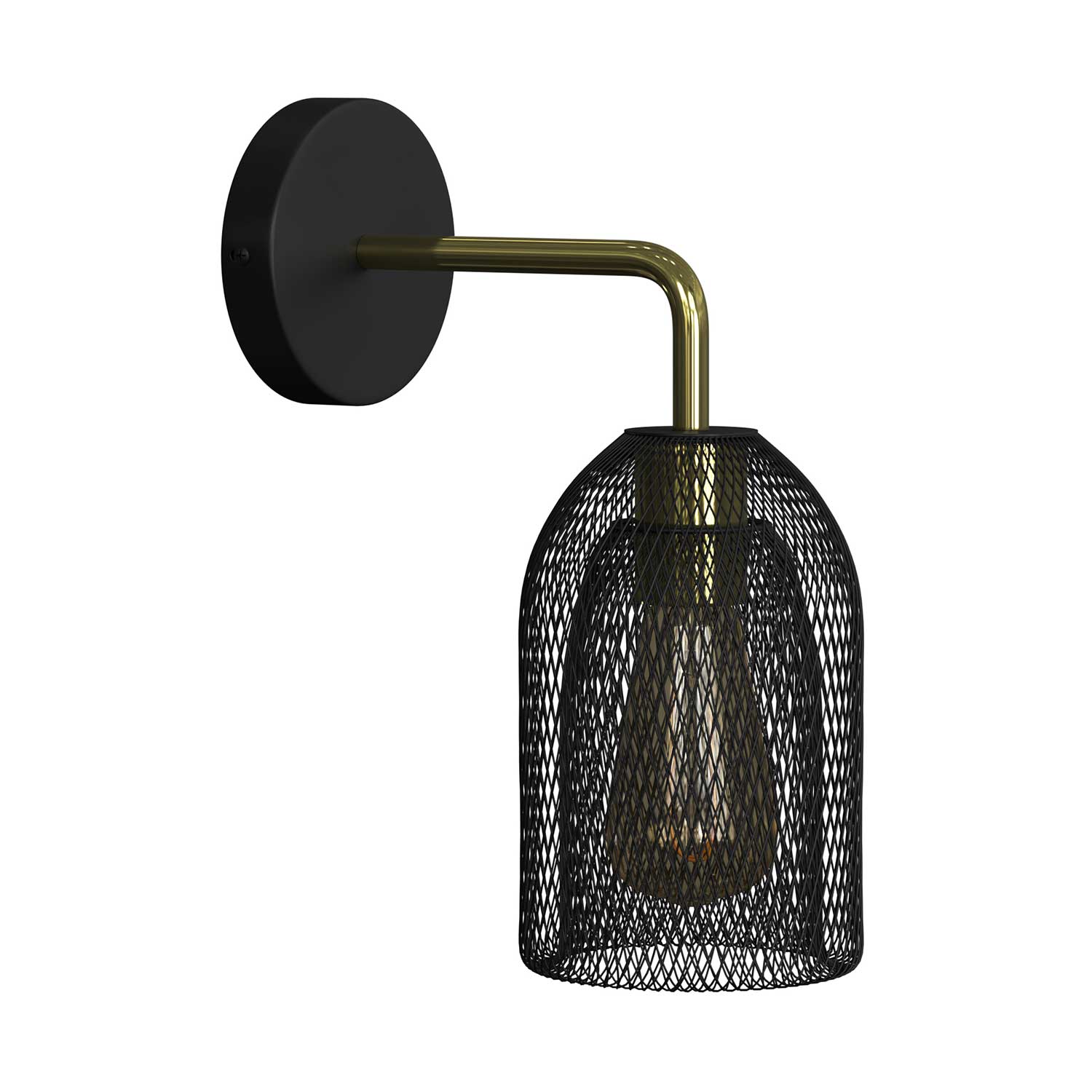 Fermaluce Metal met lampenkap Ghostbell, metalen wandlamp met gebogen arm - Messing