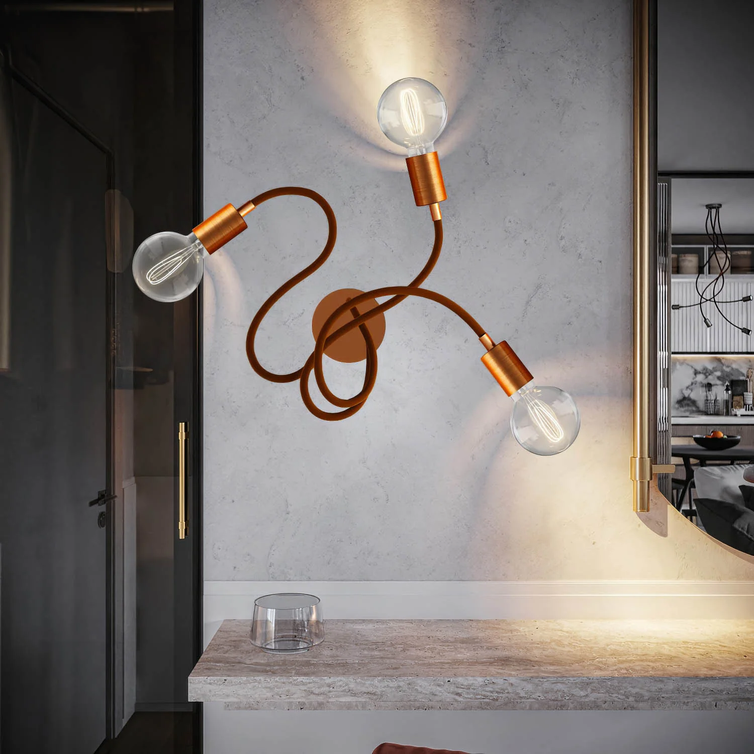 Flex 60 wand- of plafondlamp met verstelbare arm en diffuus licht, voorzien van LED Lichtbron G95 - Mat koper - Image 2