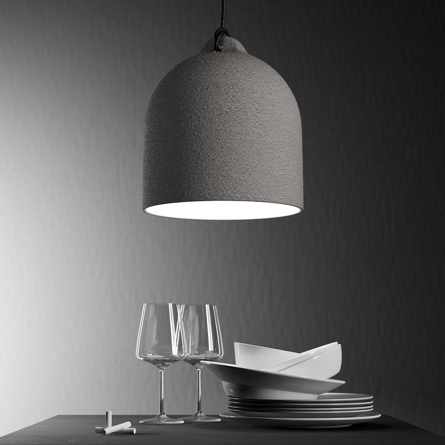 Hanglamp compleet met strijkijzersnoer en Campana M lampenkap in keramiek - Betonlook - Image 3