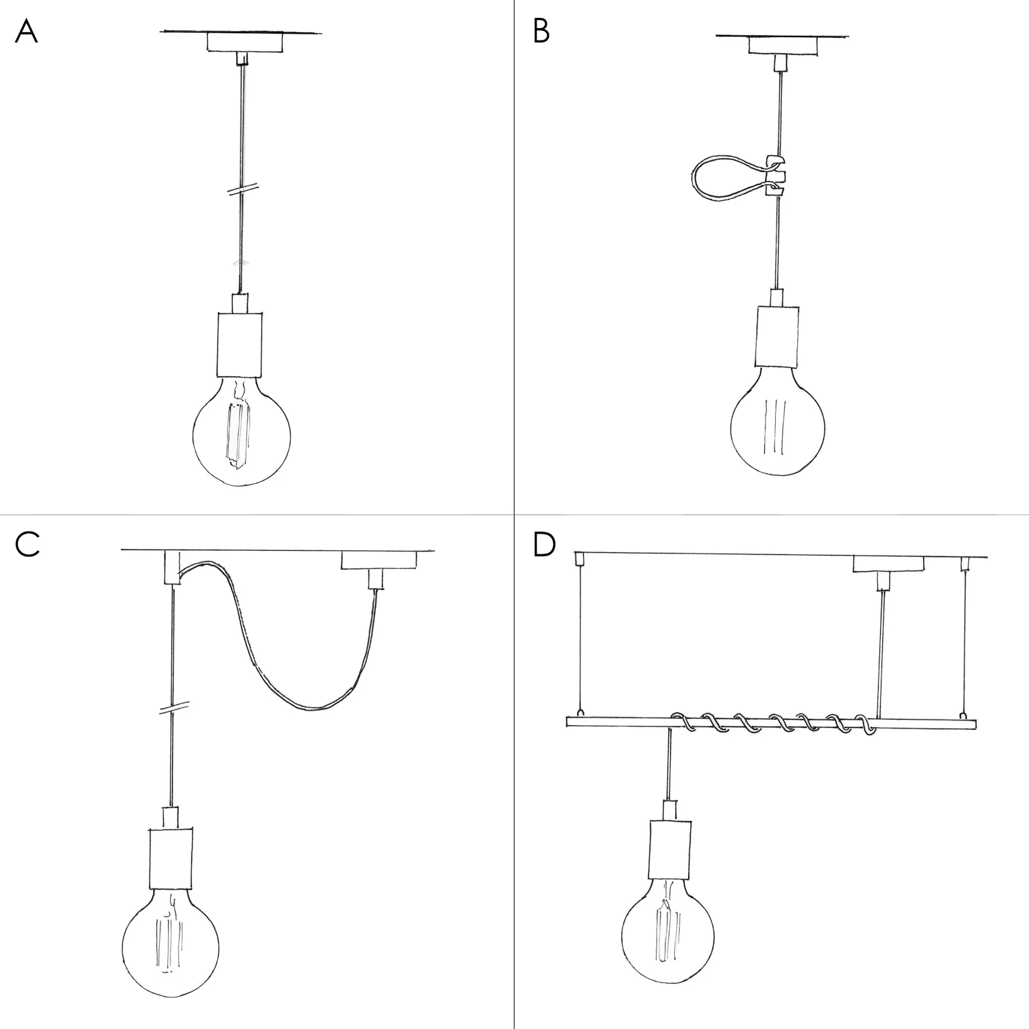 Hanglamp compleet met textiel strijkijzersnoer, E14 P-Light fitting en metalen afwerkingen - Zwart - Image 5