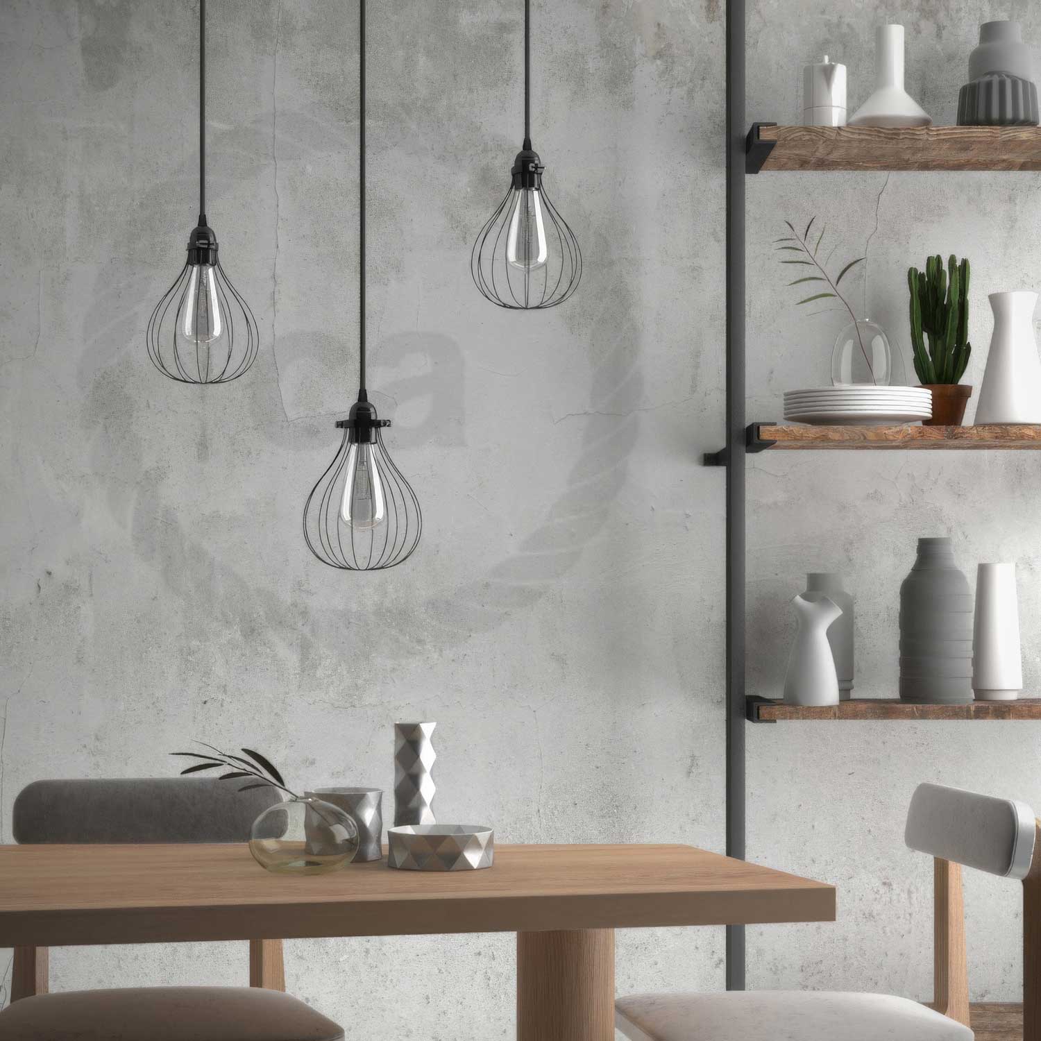 Hanglamp compleet met textiel strijkijzersnoer, Drop draadlampenkap en metalen afwerkingen - Zwart - Image 3