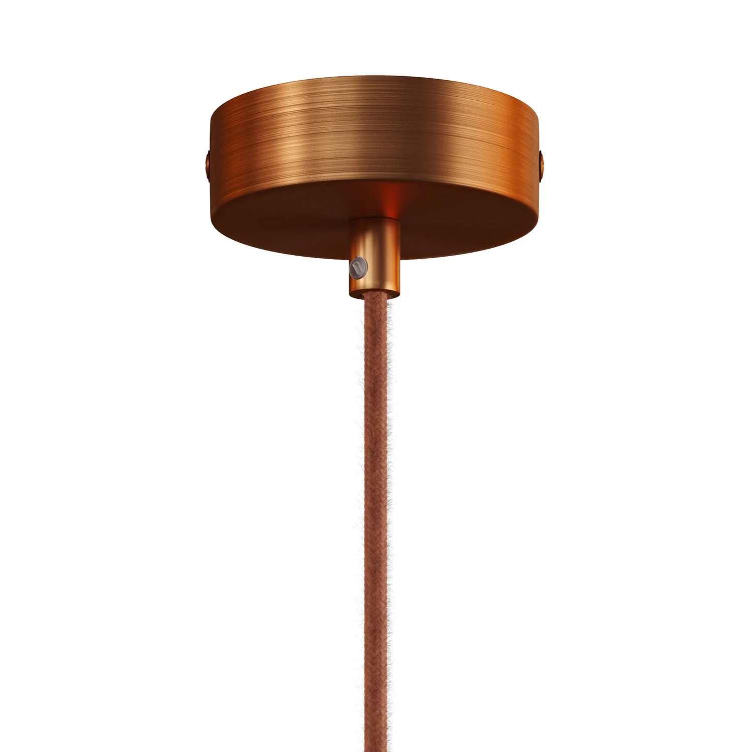 Hanglamp compleet met strijkijzersnoer en dubbele Tub-E14 lampenkap in hout en metaal - Geborsteld koper - Image 2