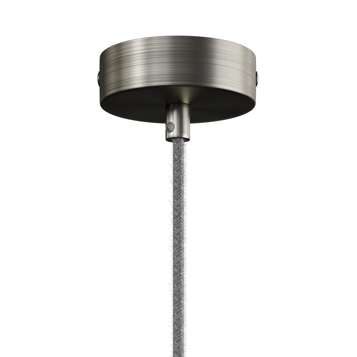 Hanglamp compleet met strijkijzersnoer en dubbele Tub-E14 lampenkap in hout en metaal - Gesatineerd titaan - Image 2