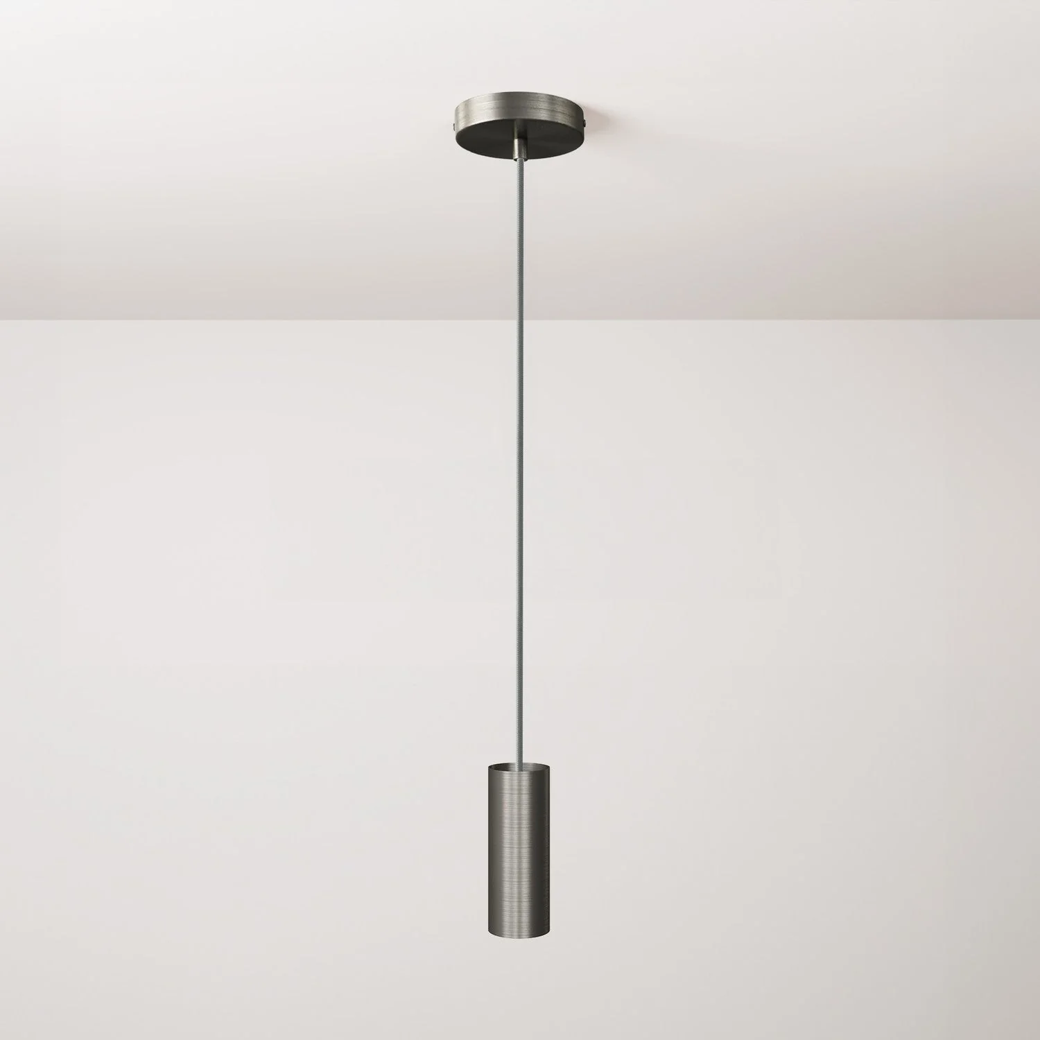Hanglamp compleet met textiel strijkijzersnoer, lampenkap Tub-E14 en metalen afwerkingen - Gesatineerd titanium
