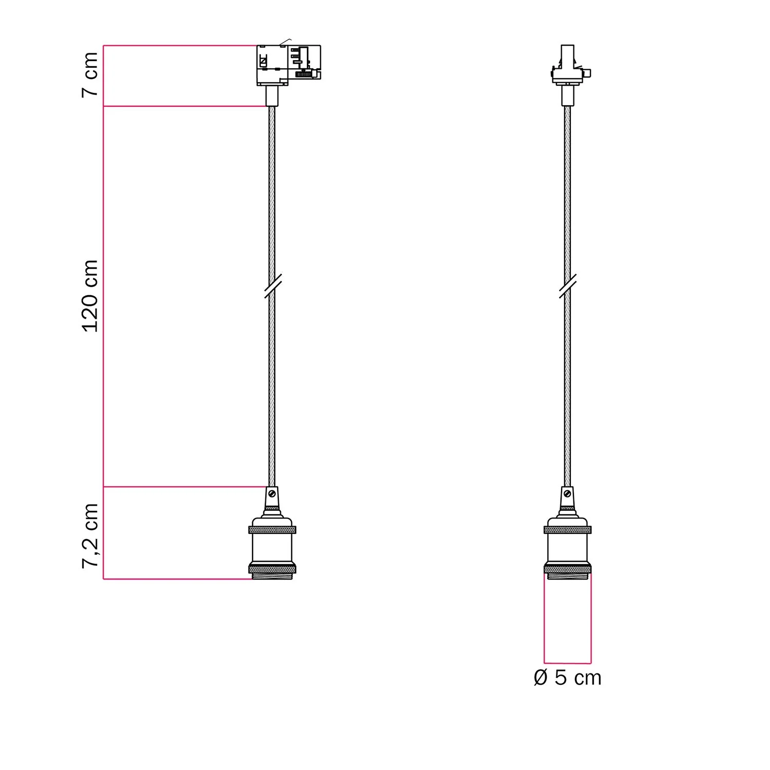 Vintage hanglamp voor rails met gevlochten strijkijzersnoer - Chroom - Image 6