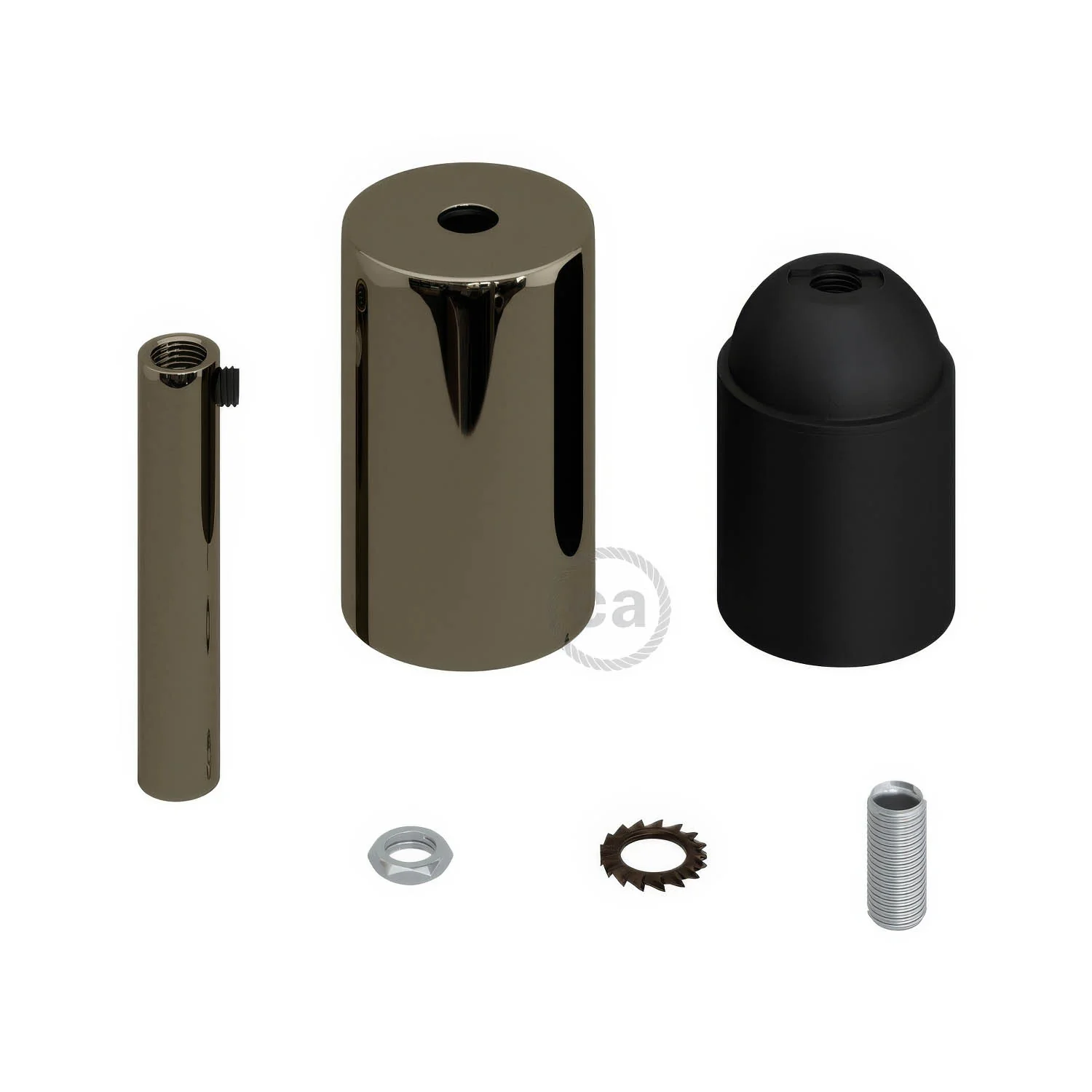 Kit cilindrische fitting E27 van metaal met trekontlaster van 7 cm - Parelzwart - Image 2