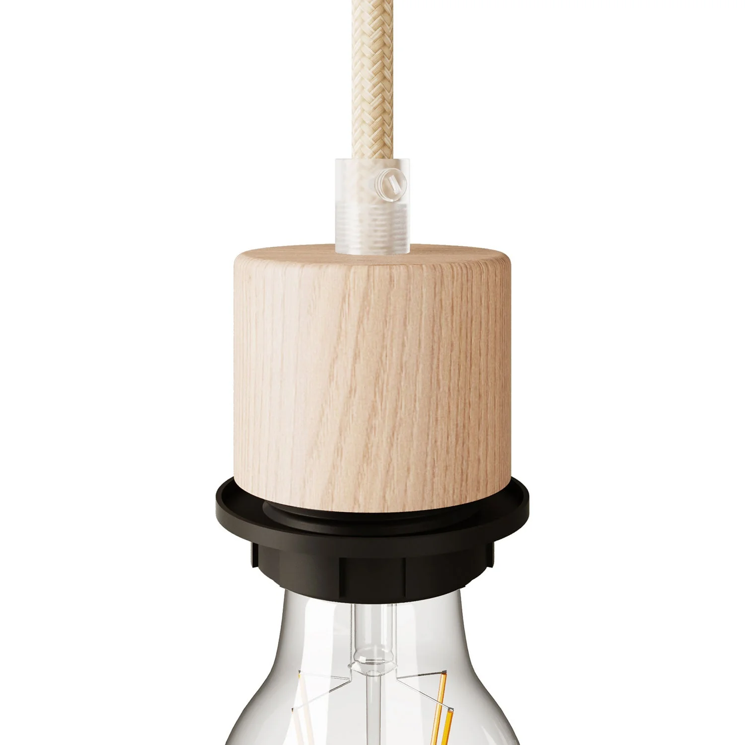 E27 fitting kit met cilindrische schroefdraad van hout met trekontlaster voor lampenkap - Neutraal