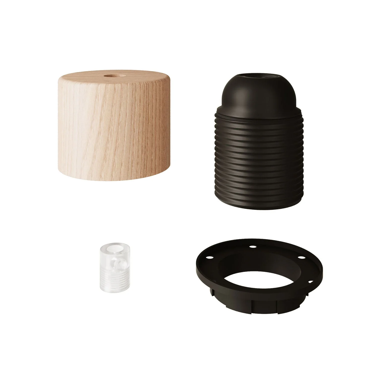 E27 fitting kit met cilindrische schroefdraad van hout met trekontlaster voor lampenkap - Neutraal - Image 2