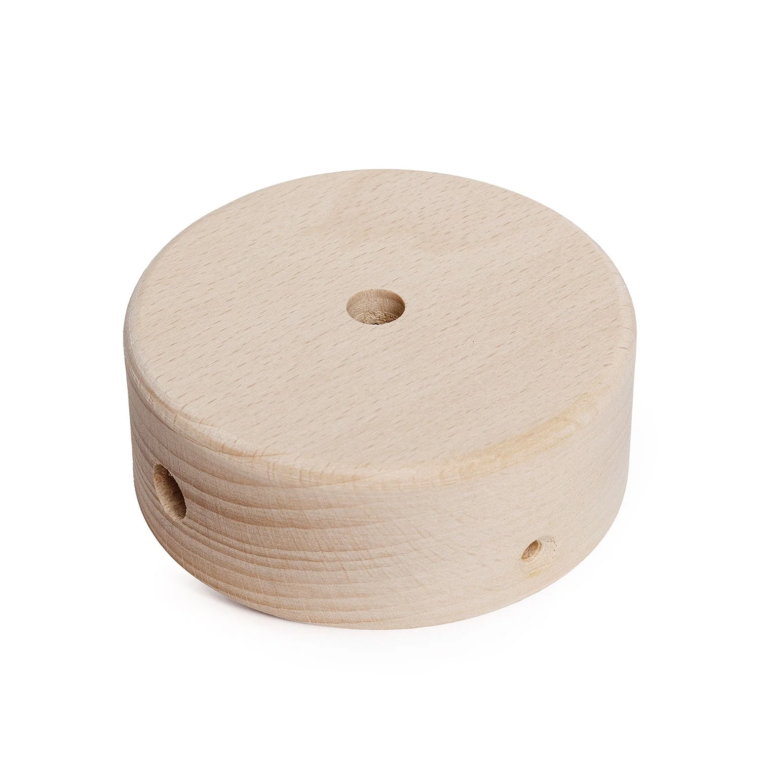 Mini cilindrische plafondkap kit in hout met 1 centraal en 2 zijdelingse gaten - Naturel - Image 2
