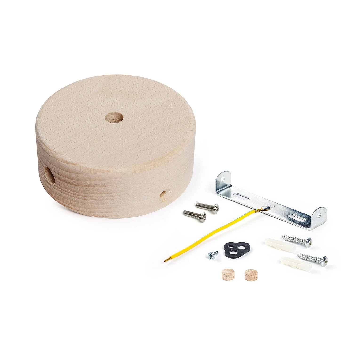 Mini cilindrische plafondkap kit in hout met 1 centraal en 2 zijdelingse gaten - Naturel - Image 3