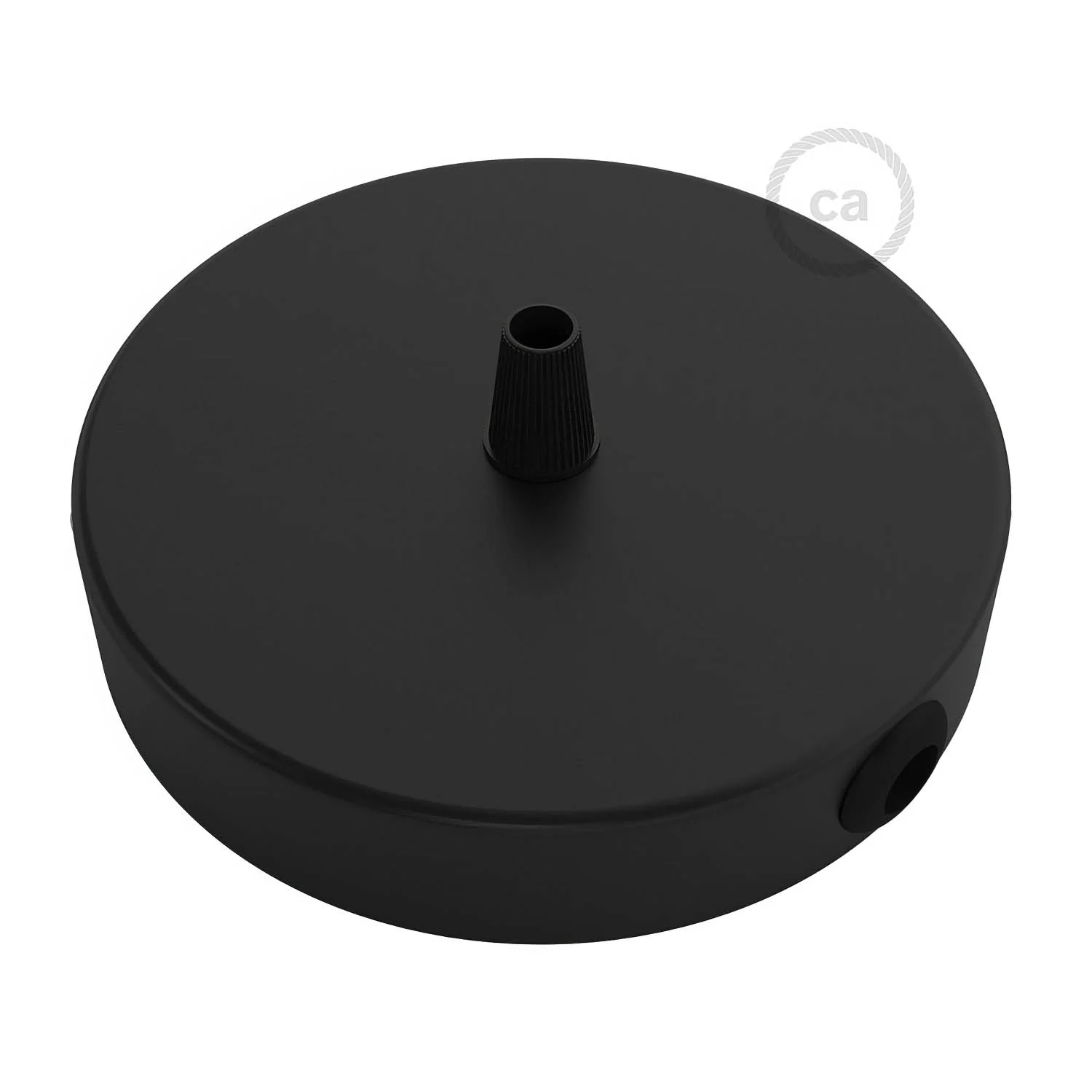 Kit cilindrische plafondkap in metaal met 1 centraal gat en 2 zijkantgaten - Zwart - Image 2
