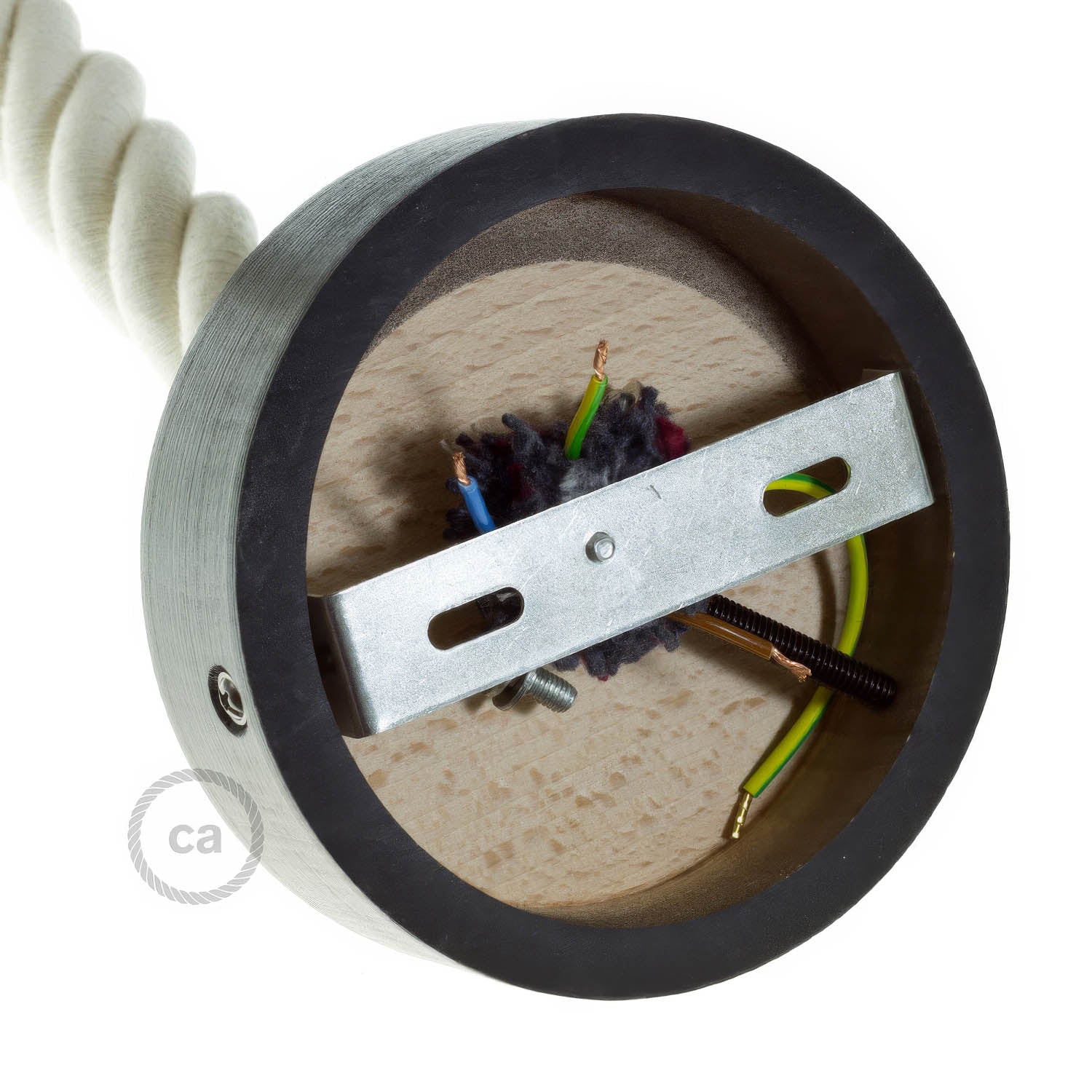 Plafondkap kit in hout voor 3XL snoer - Zwart - Image 3