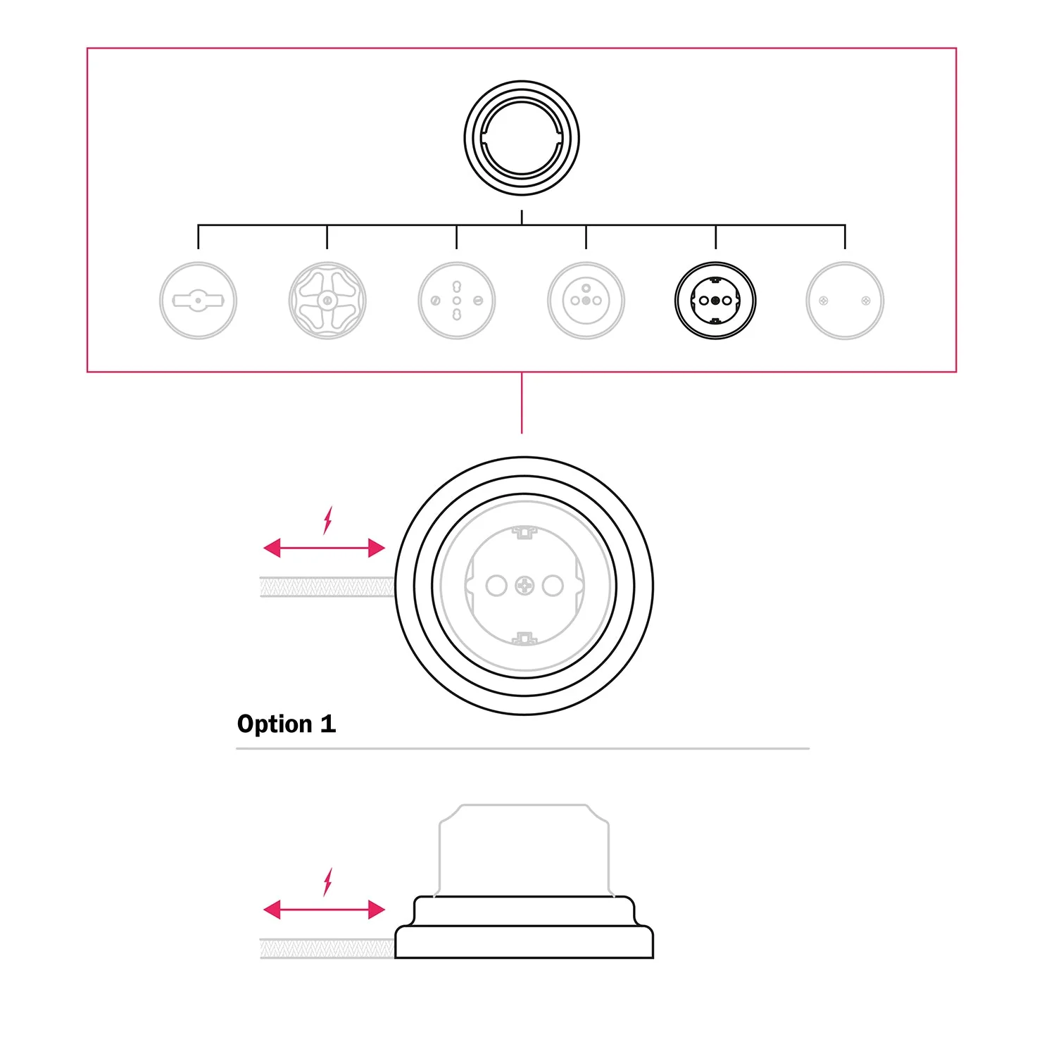 Schuko wandcontactdoos kit en porseleinen basis - Zwart - Image 7