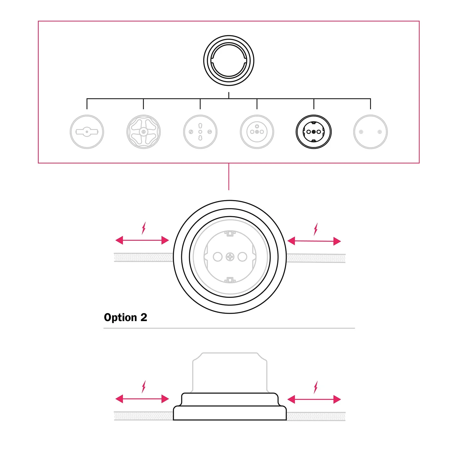 Schuko wandcontactdoos kit en porseleinen basis - Zwart - Image 8