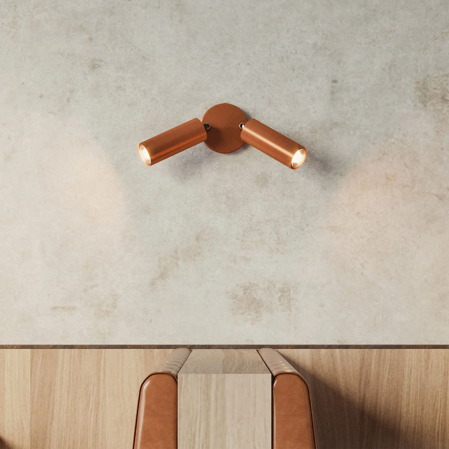 Lamp met 2 spots en lampenkap Tub-E14 en ronde plafondkap - Gesatineerd koper - Image 3