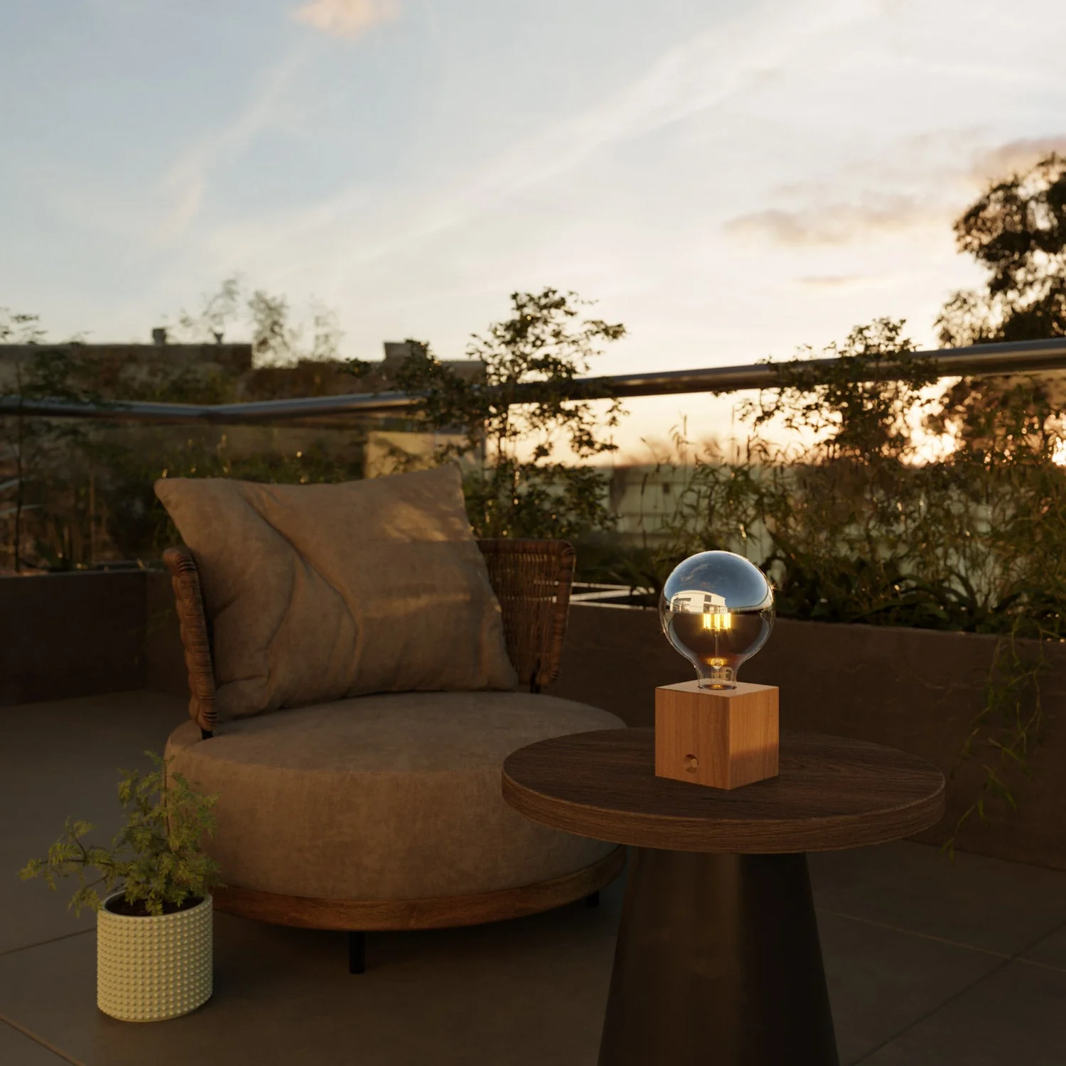 Draagbare, oplaadbare Cabless03 lamp met lichtbron globe halve bol zilver - Neutraal - Image 3