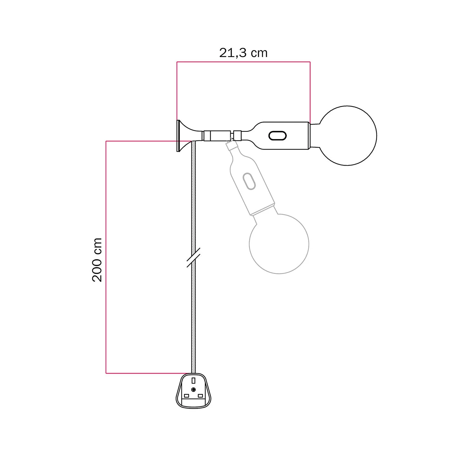 MAG-Y wandlamp met scharnier, siliconen fitting met schakelaar en UK-stekker - Zwart - Image 4