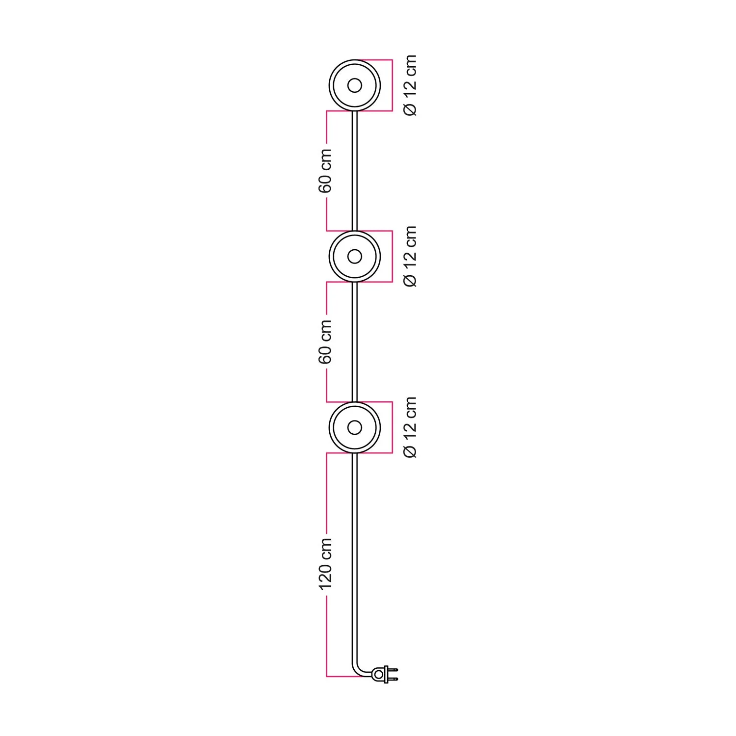 Wandlamp Spostaluce met stekker, 3 Ghost lichtbronnen en zwarte strijkijzersnoer - Image 5