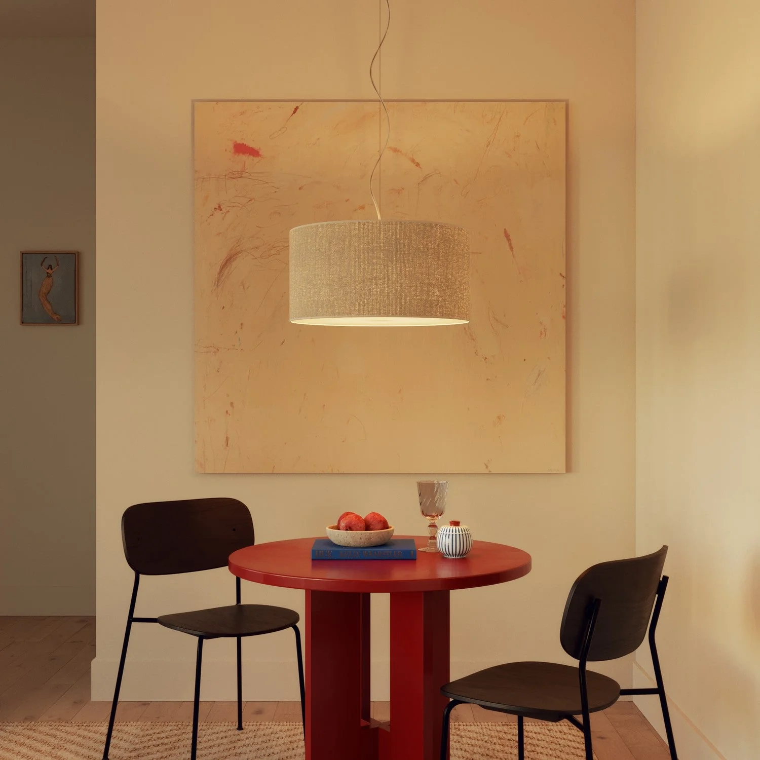 Lampenkap Cilinder XL in stof met E27 fitting - Made in Italy - Lichte Jute - Image 2