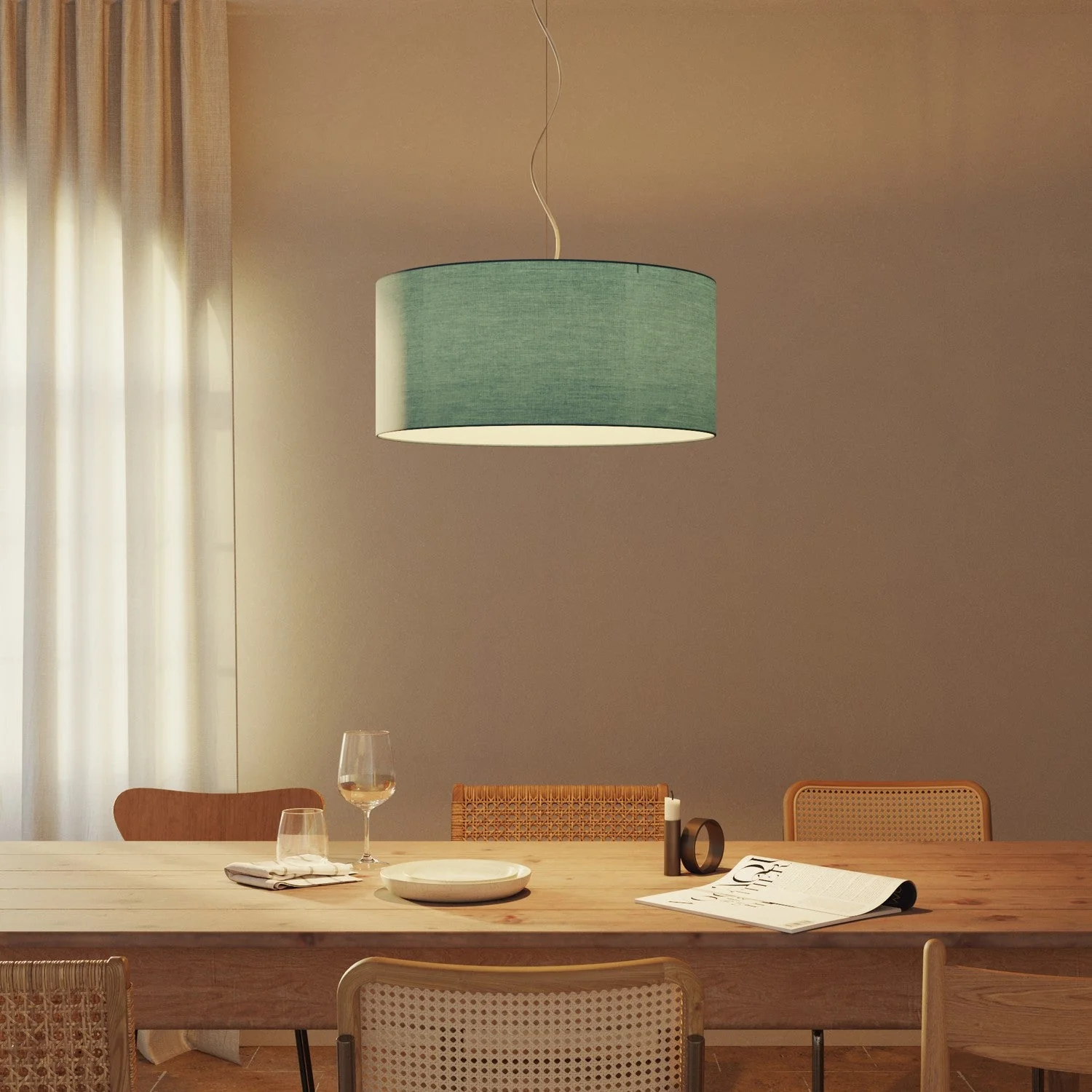 Lampenkap Cilinder XXL in stof met E27 fitting - Gemaakt in Italië - Teletta Groen Dubbio - Image 2