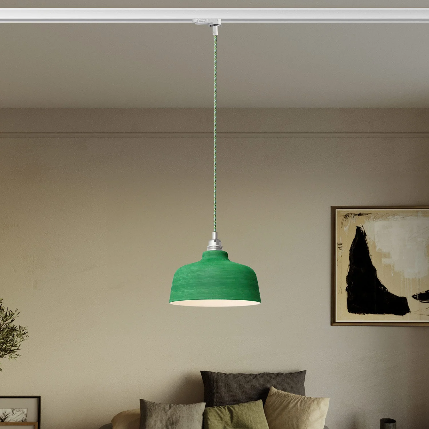 Hanglamp met lampenkap Coppa en railadapter - Evergreen gestreept - Image 2