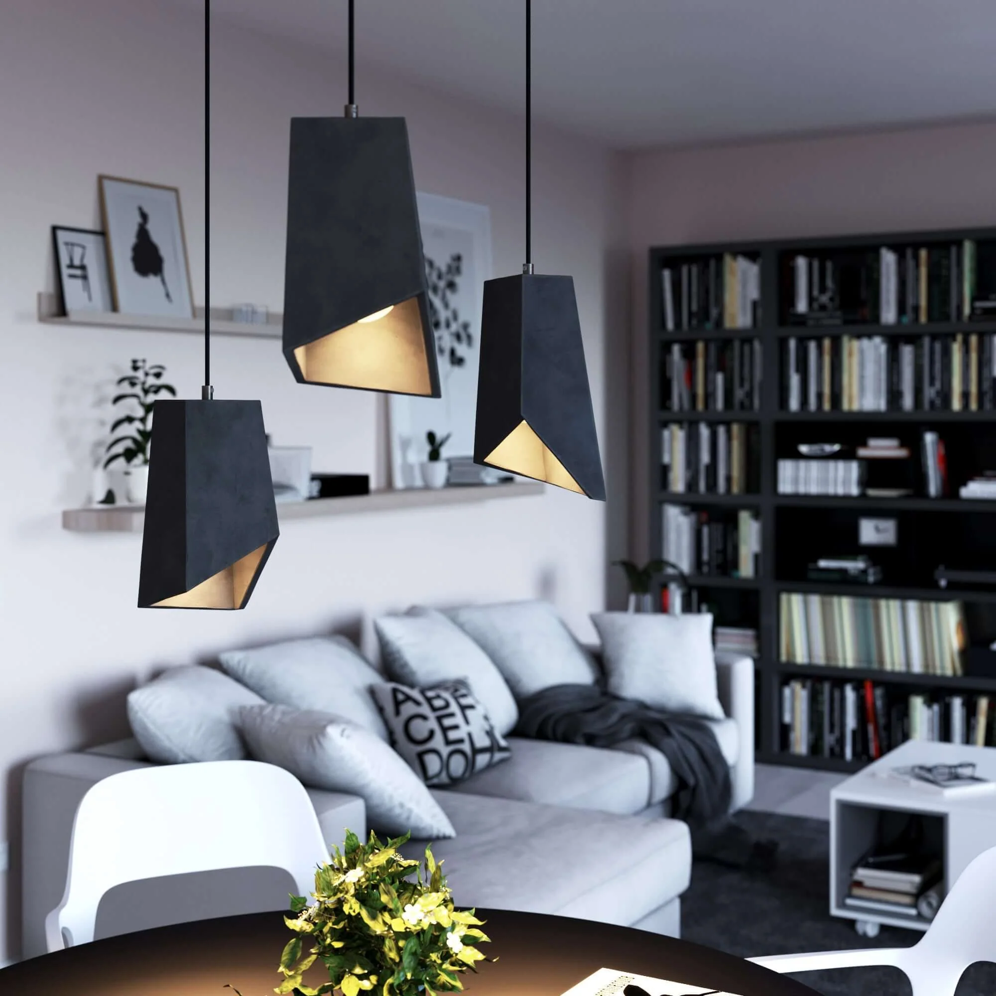 Lampenkap van beton Prisma voor hanglamp, compleet met trekontlaster en E27 fitting - Donker beton - Image 2