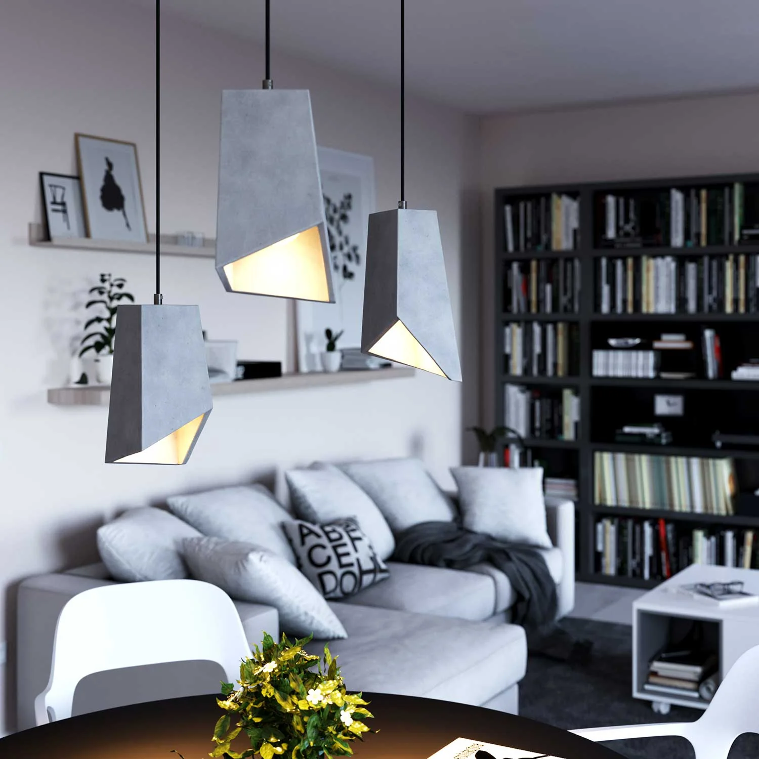 Prisma lampenkap in beton voor hanglamp, compleet met trekontlaster en E27 fitting - Licht beton - Image 2