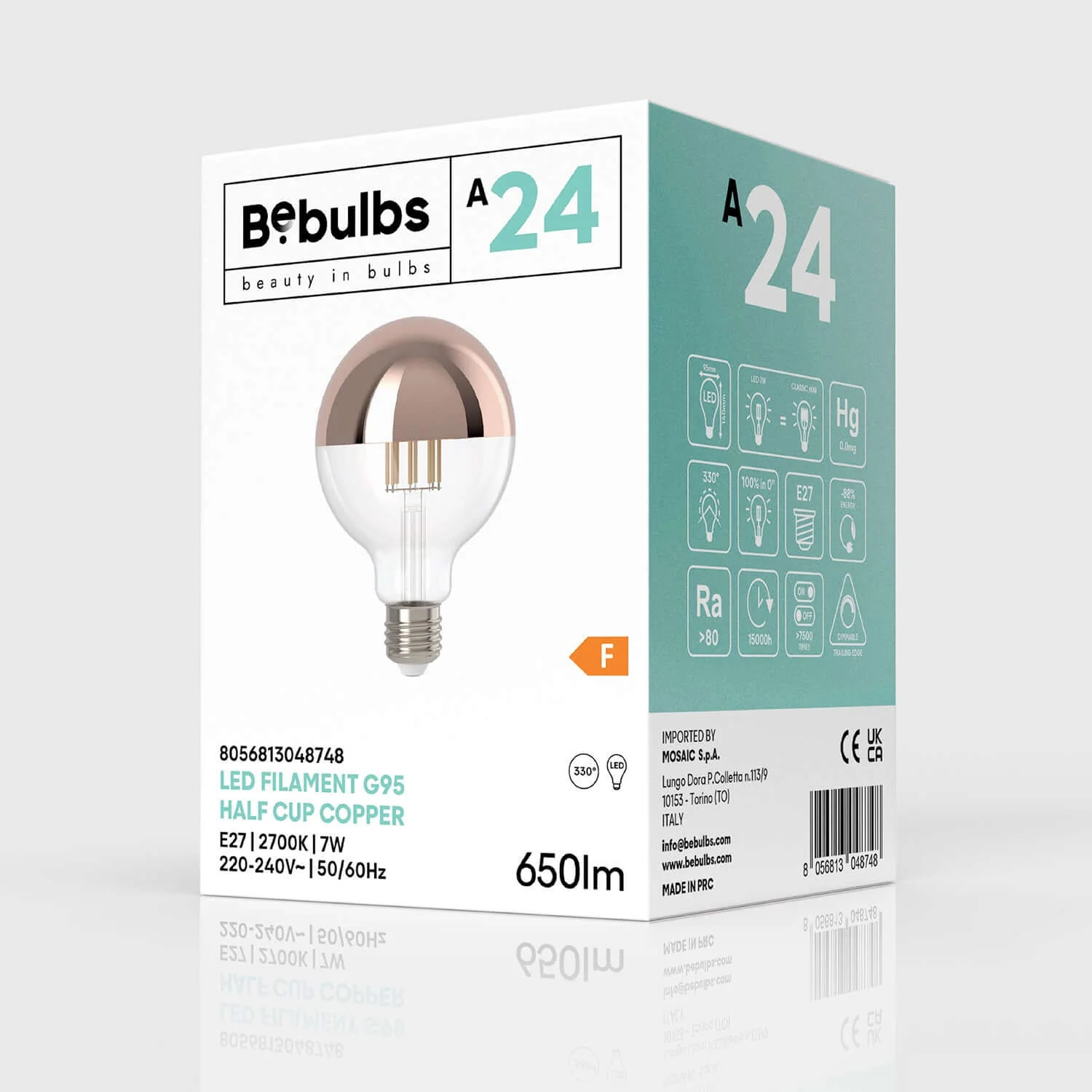 Lichtbron LED Half Bol Koper Globe G95 7W 650Lm E27 2700K Dimbaar - A24 - Image 4