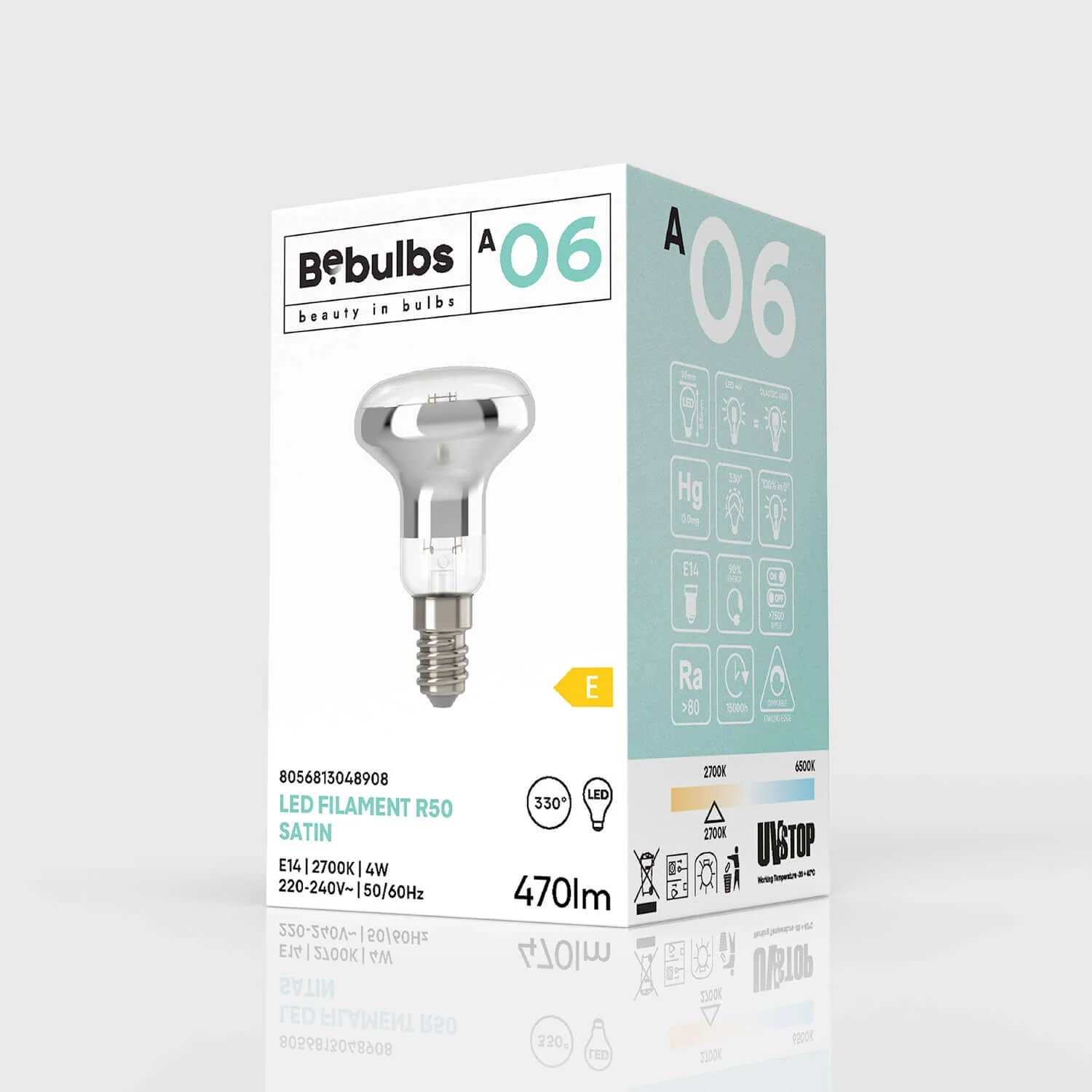LED Lichtbron Silver Mirror R50 4W 470Lm E14 2700K Dimbaar - A06 - Image 4