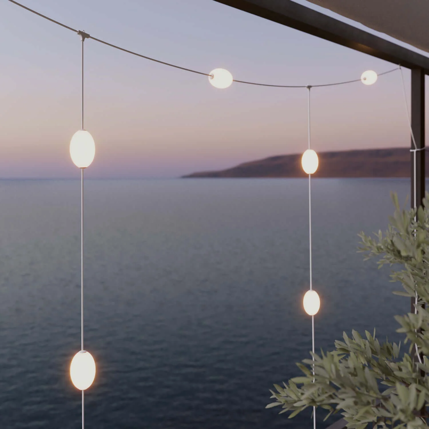 Grid lichtslinger met 7 lichtpunten voor buiten IP67 Zandwit - Marina GRID - Image 3