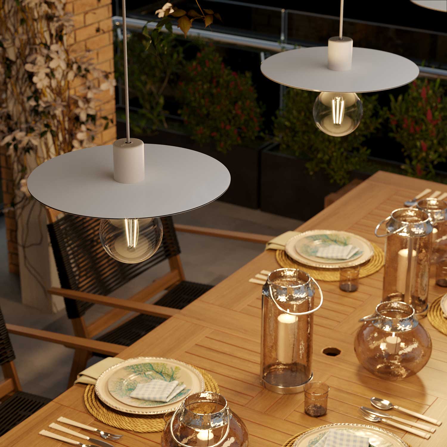 Modulair ELEGANT Lamp met 5 m strijkijzersnoer, Ellepì lampenkap, plafondkap en fitting in siliconen IP65 waterproof - Wit - Image 2