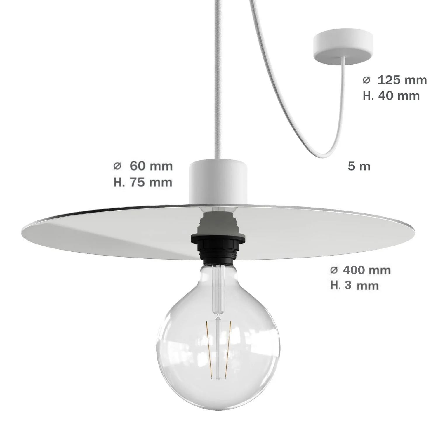 Modulair ELEGANT Lamp met 5 m strijkijzersnoer, Ellepì lampenkap, plafondkap en fitting in siliconen IP65 waterproof - Wit - Image 6