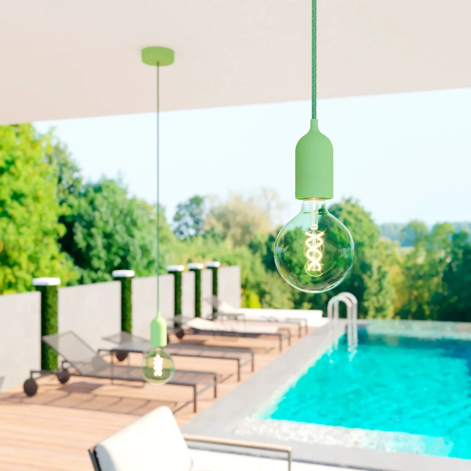 Modulair PASTEL Buitenlamp met 1,5 m strijkijzersnoer, plafondkap en fitting in siliconen IP65 waterdicht - Grasgroen - Image 2