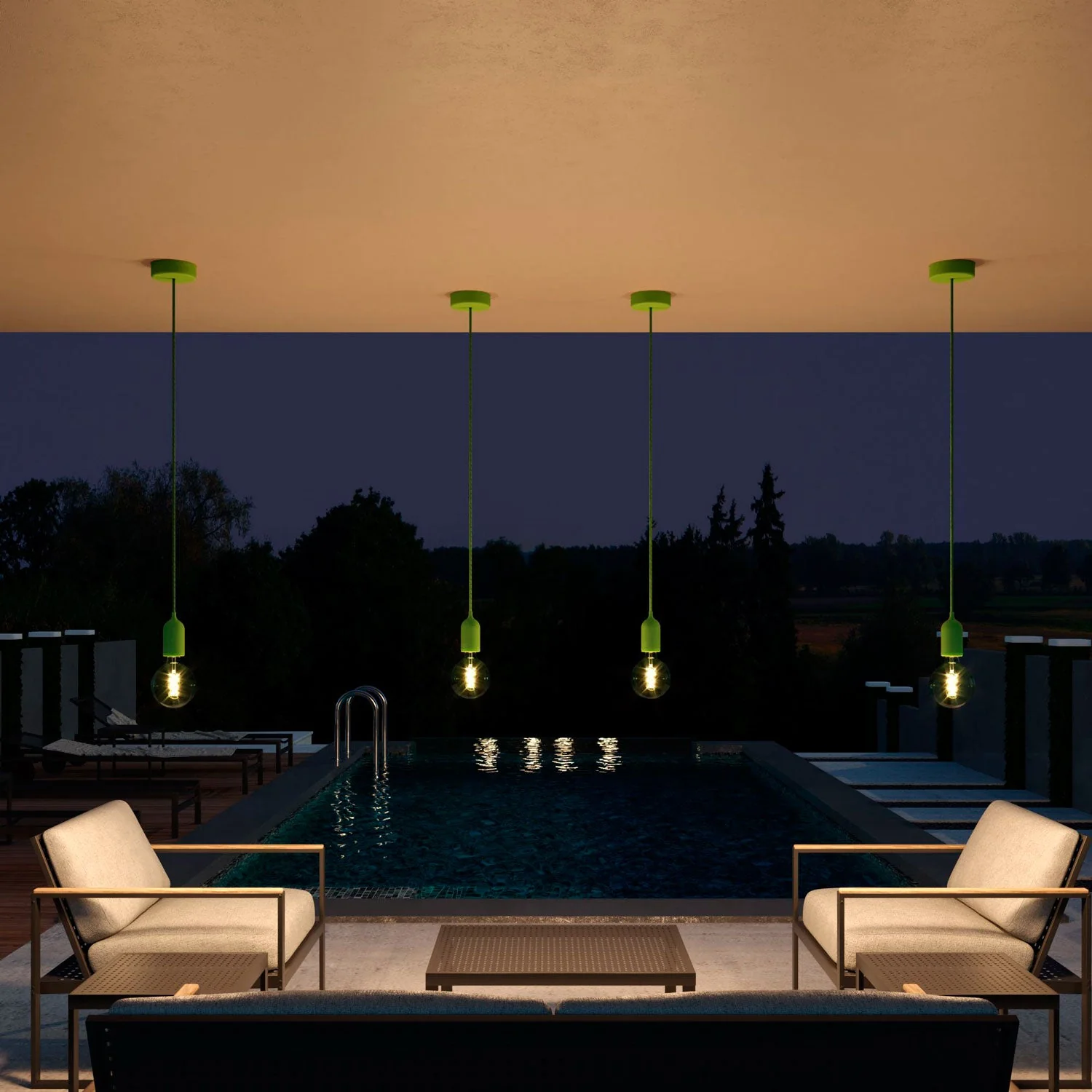 Modulair PASTEL Buitenlamp met 1,5 m strijkijzersnoer, plafondkap en fitting in siliconen IP65 waterdicht - Grasgroen - Image 3