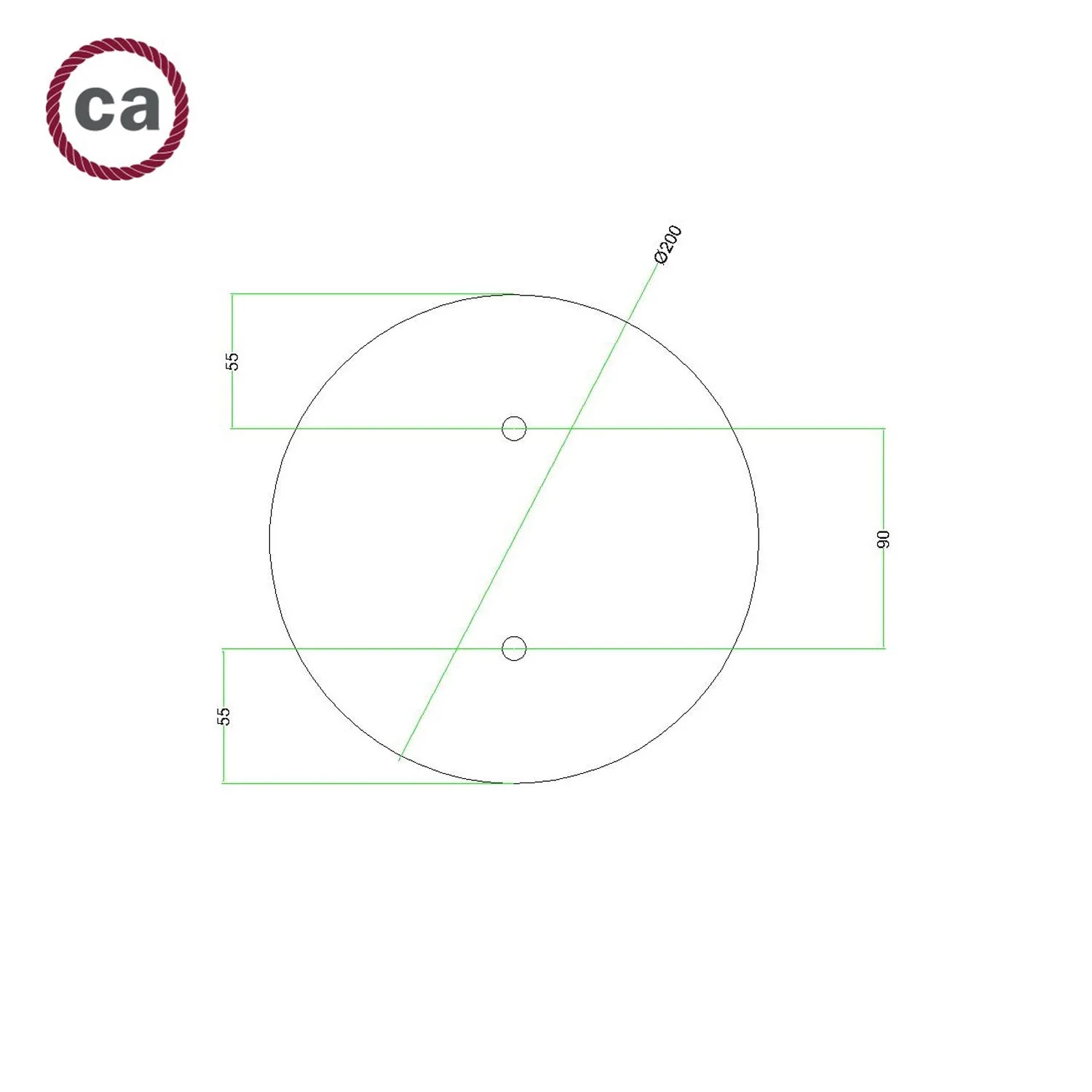 Plafondkap Rose-One rond, diameter 200 mm met 2 gaten en 4 zijdelingse gaten - Dibond Geborsteld koper - Image 7