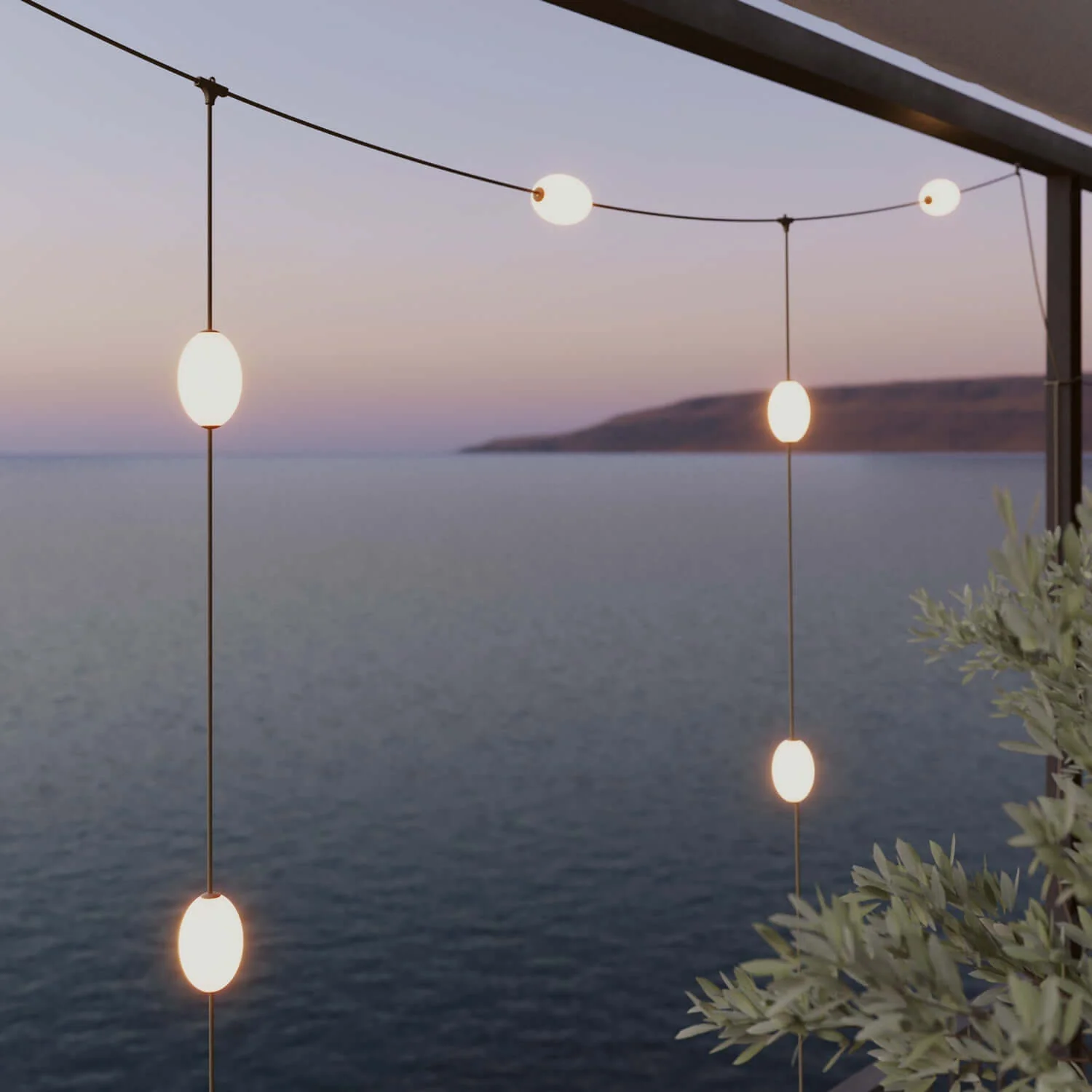 Netvormige lichtslinger 7 lichtpunten voor buiten IP67 Olijfgroen - Marina GRID - Image 3