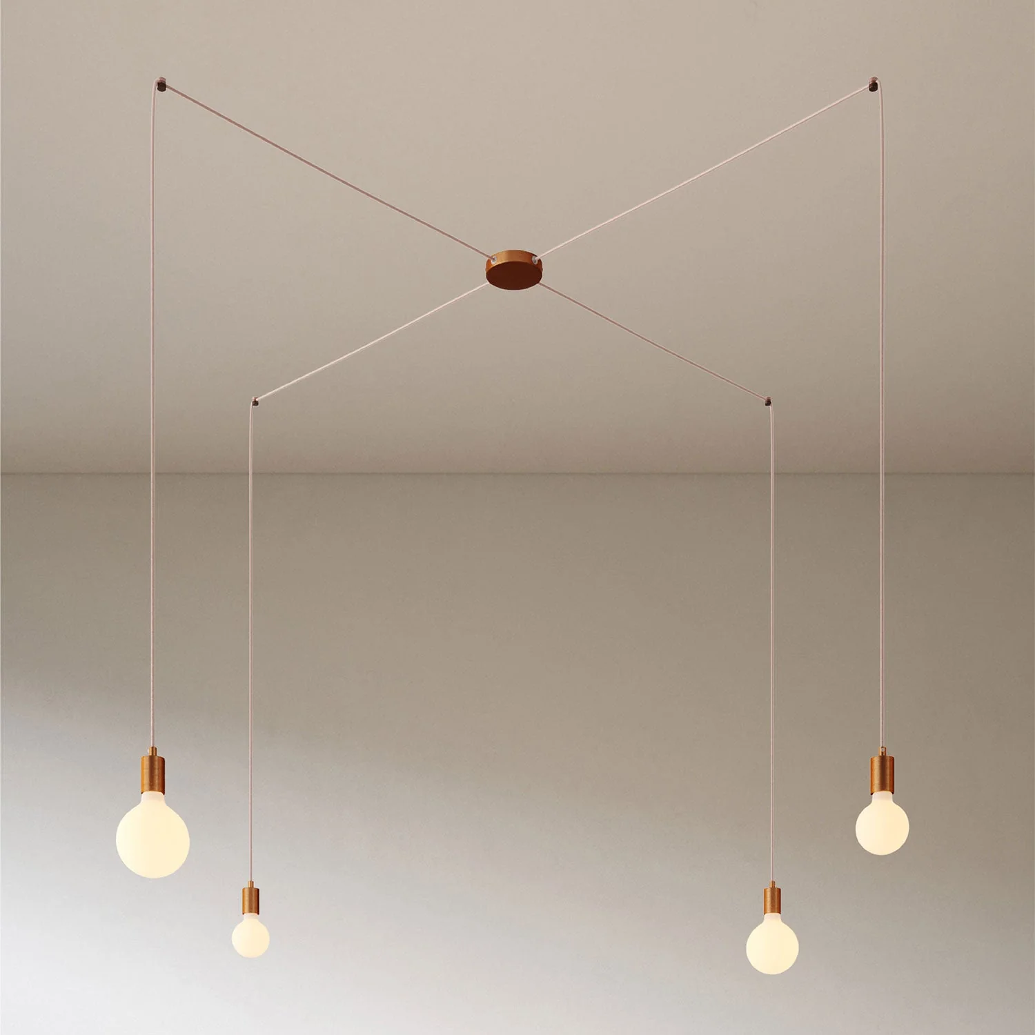 Spider - Meervoudige hanglamp met 4 pendels en metalen afwerkingen - Satijnkoper - Image 3