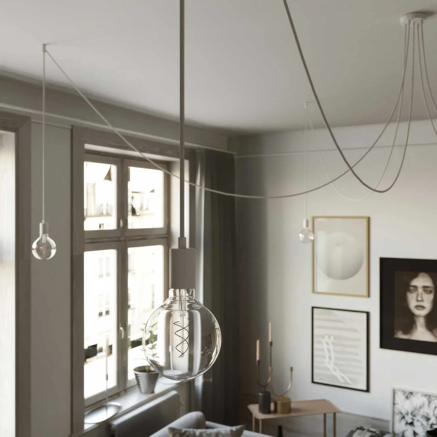 Spider - Meervoudige hanglamp met 5 pendels en metalen afwerkingen - Wit - Image 2