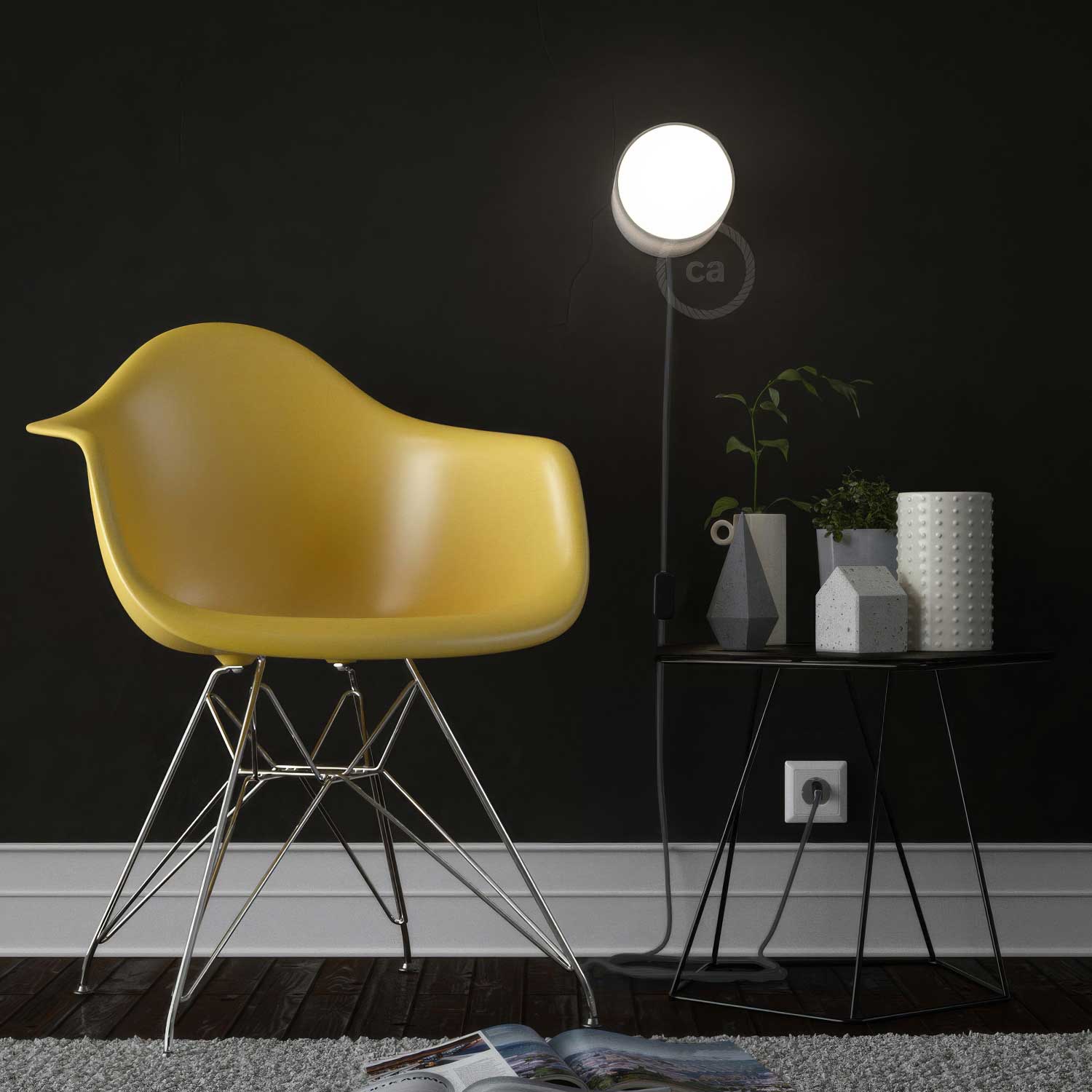 Spostaluce, het lichtpunt in metaal compleet met E27 fitting met schroefdraad, strijkijzersnoer en zijgaten - Chroom - Image 3