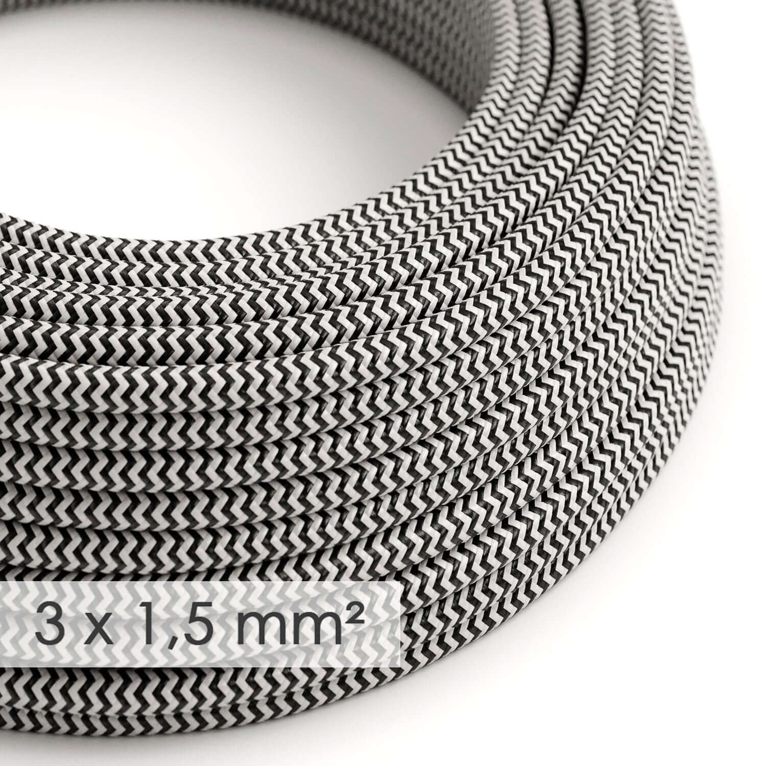 Elektrisch strijkijzersnoer met grote doorsnede 3x1,50 rond - stof met zijde-effect Zwart ZigZag RZ04