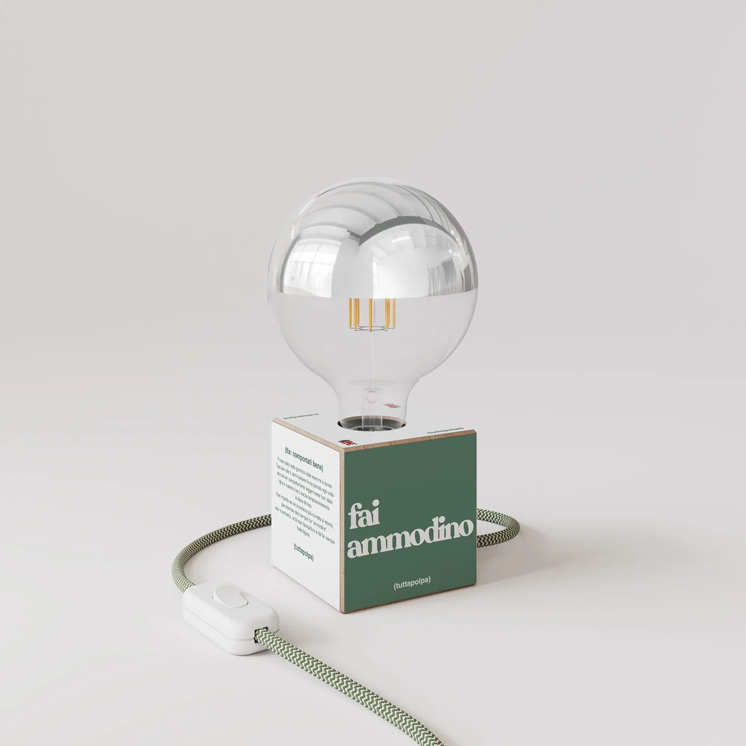 Tafellamp Cubetto "Fai ammodino" met globe-lichtbron halfrond zilver - Tuttapolpa - Image 3