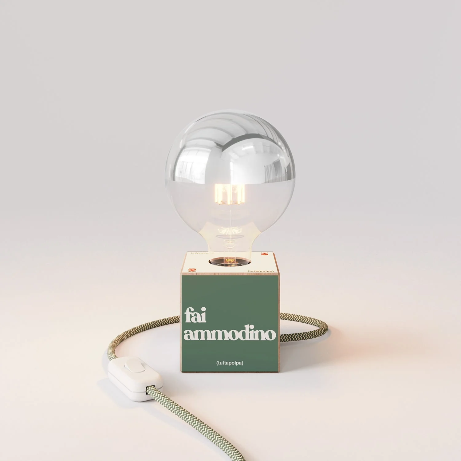 Tafellamp Cubetto "Fai ammodino" met globe-lichtbron halfrond zilver - Tuttapolpa - Image 4