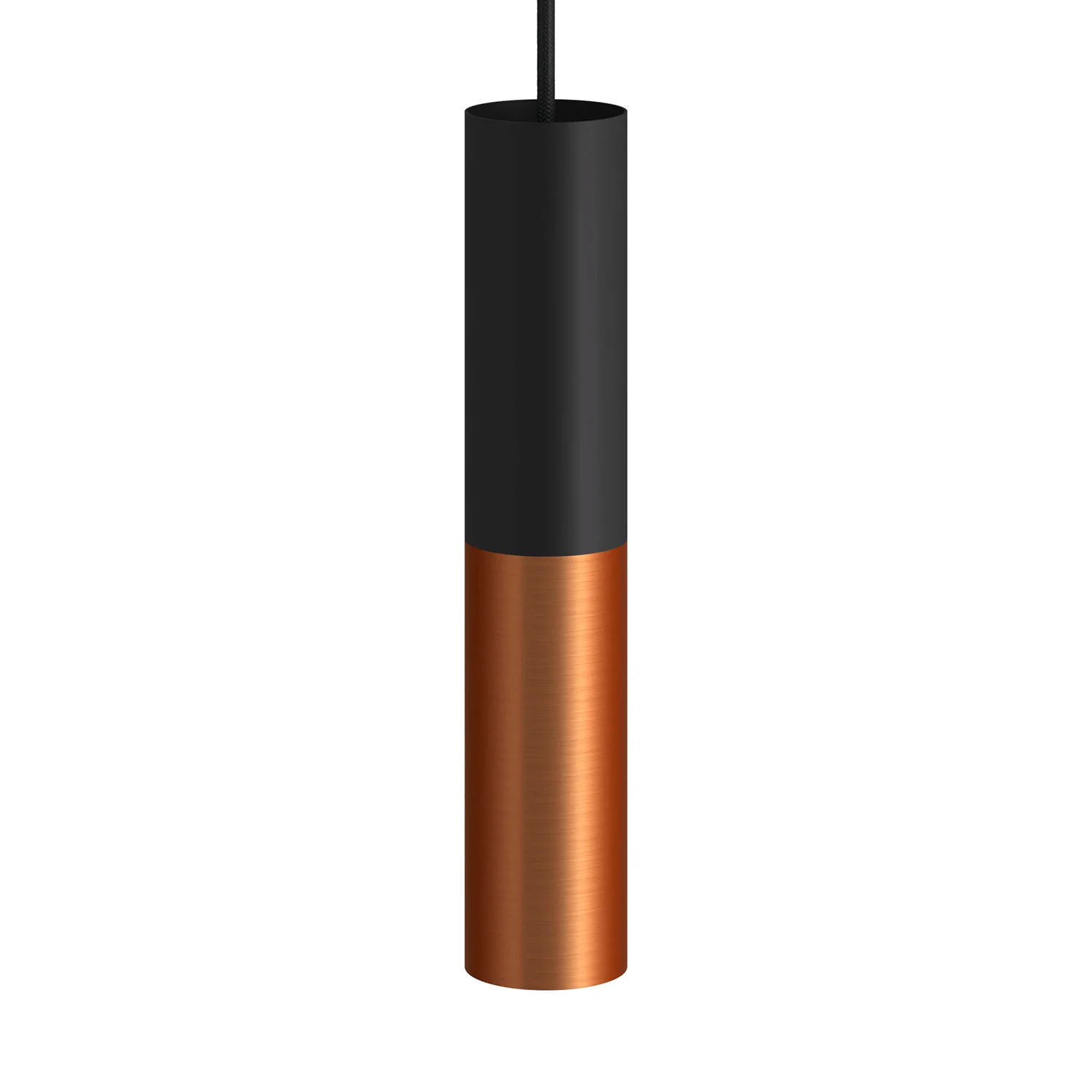 Tub-E12, dubbele metalen spotbuis met dubbele E12-fitring - Zwart en geborsteld koper