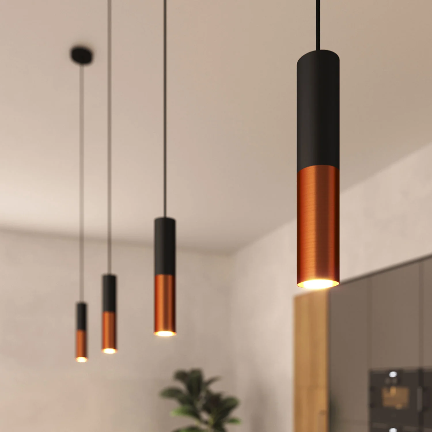 Tub-E12, dubbele metalen spotbuis met dubbele E12-fitring - Zwart en geborsteld koper - Image 6