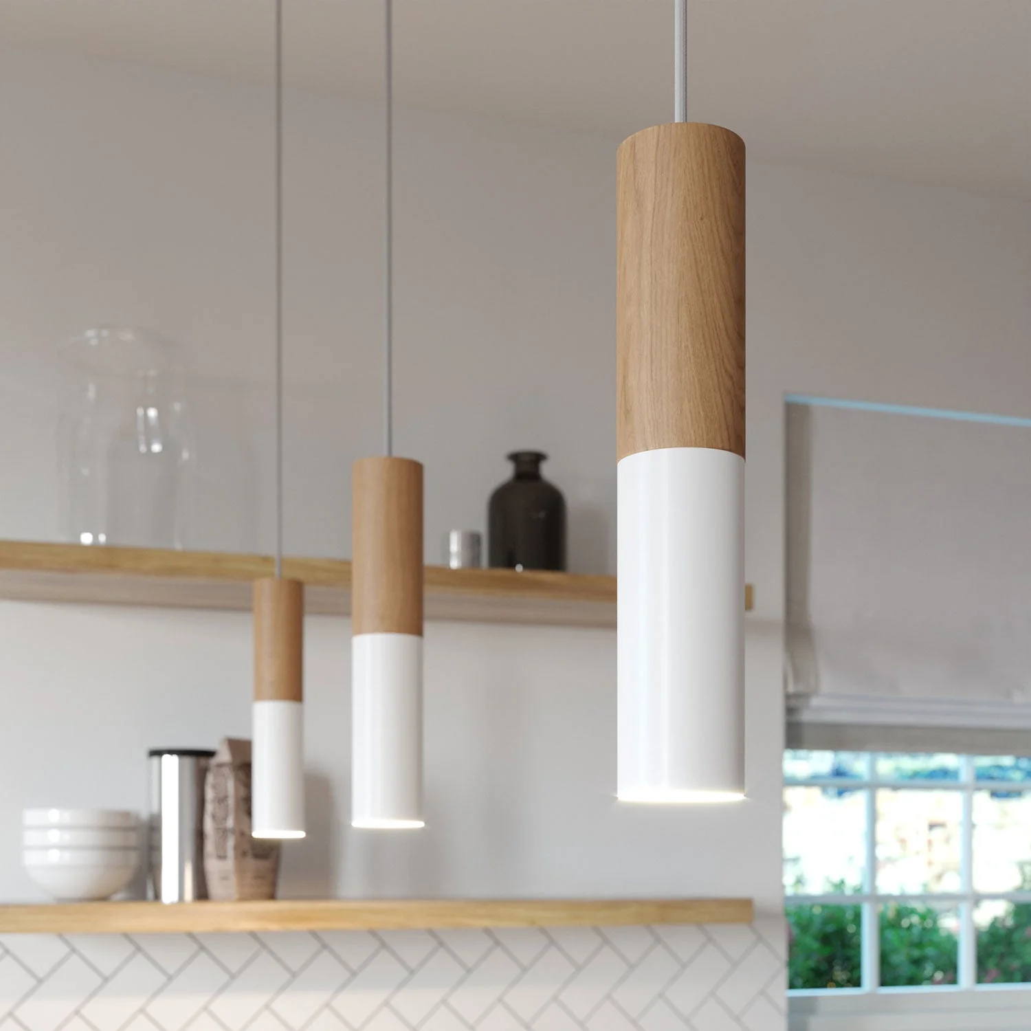 Tub-E14, houten en metalen buis voor spot met fitting met dubbele ring E14 - Neutraal en mat wit - Image 5