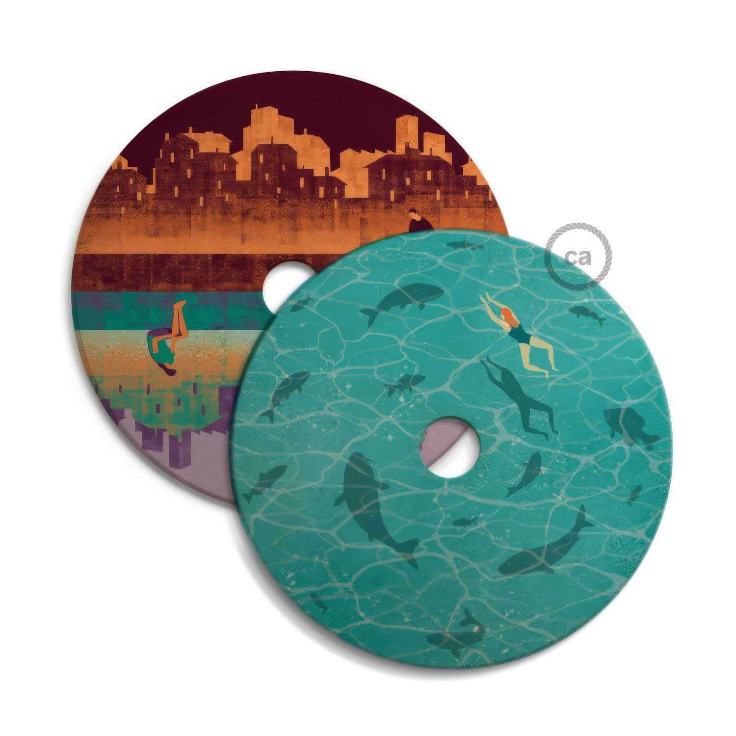 UFO Lampenkap van hout Special Edition Italiaanse Illustratoren, dubbelzijdig, diameter 33 cm - Davide Bonazzi