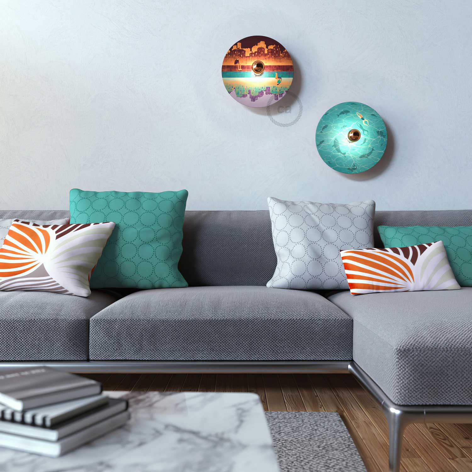 UFO Lampenkap van hout Special Edition Italiaanse Illustratoren, dubbelzijdig, diameter 33 cm - Davide Bonazzi - Image 3
